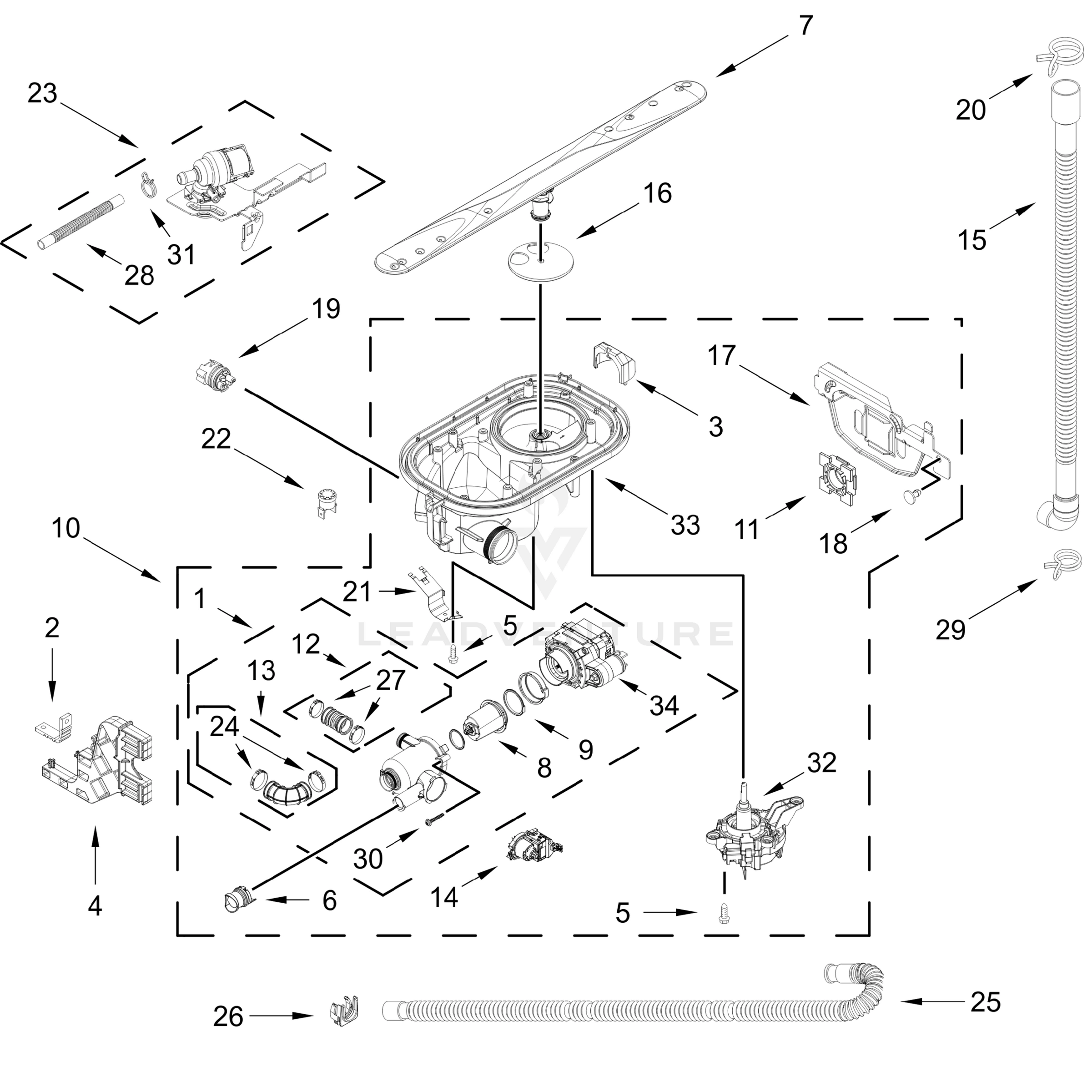 PUMP, WASHARM AND MOTOR PARTS