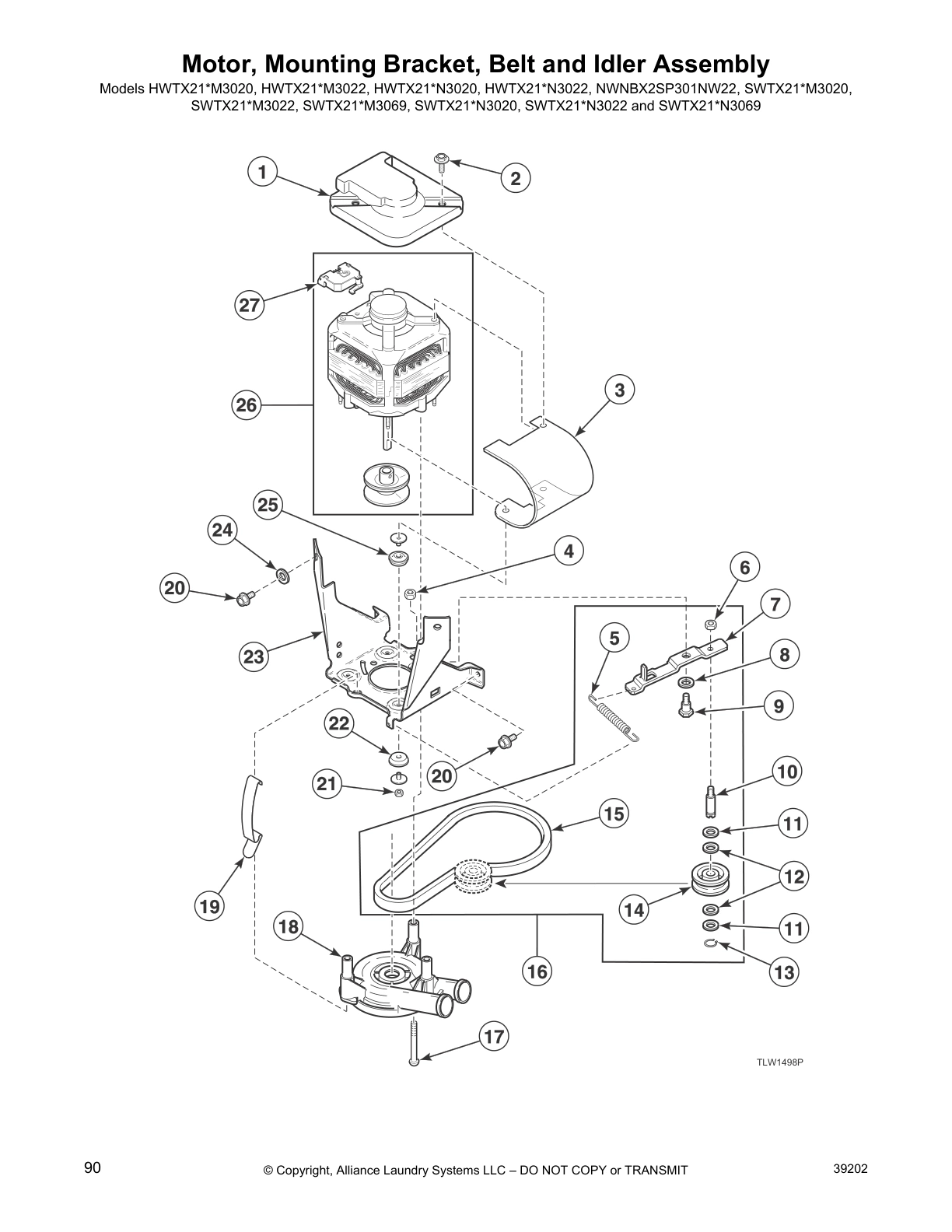 Motor, Mounting Bracket, Belt and Idler Assembly
