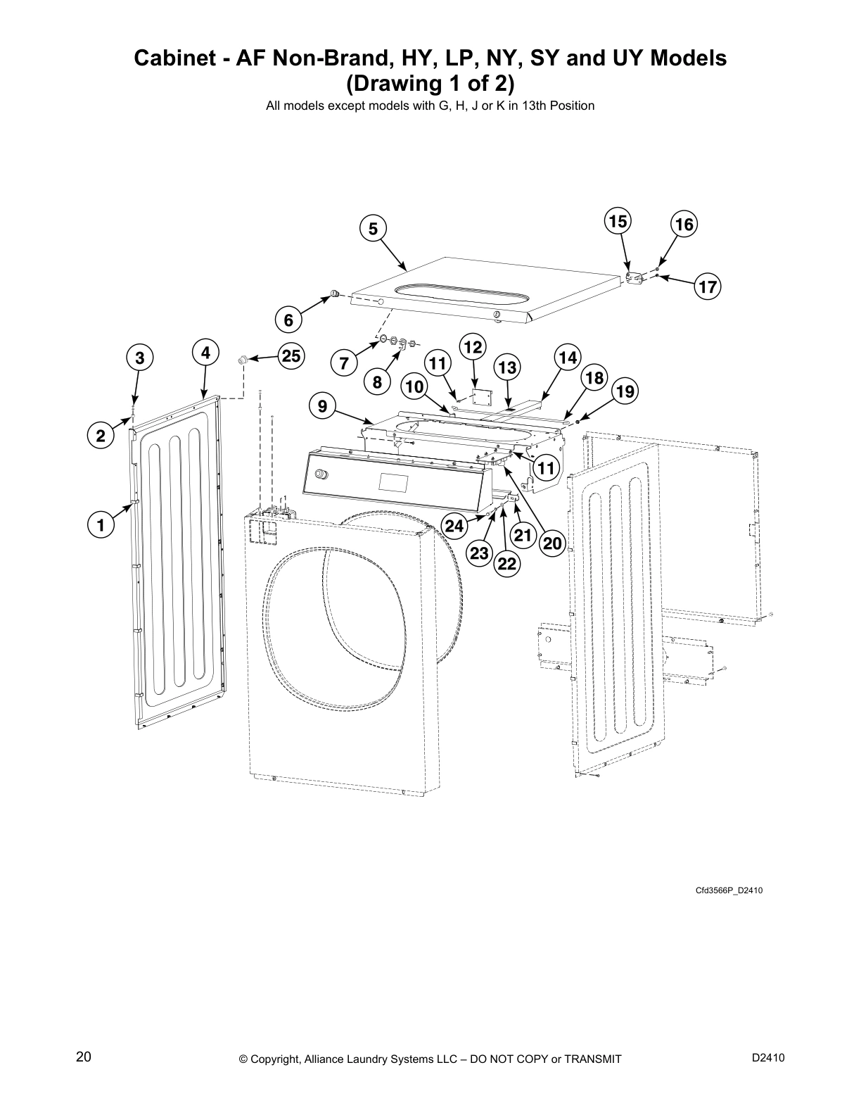 Cabinet - AF Non-Brand, HY, LP, NY, SY and UY Models 
(Drawing 1 of 2)