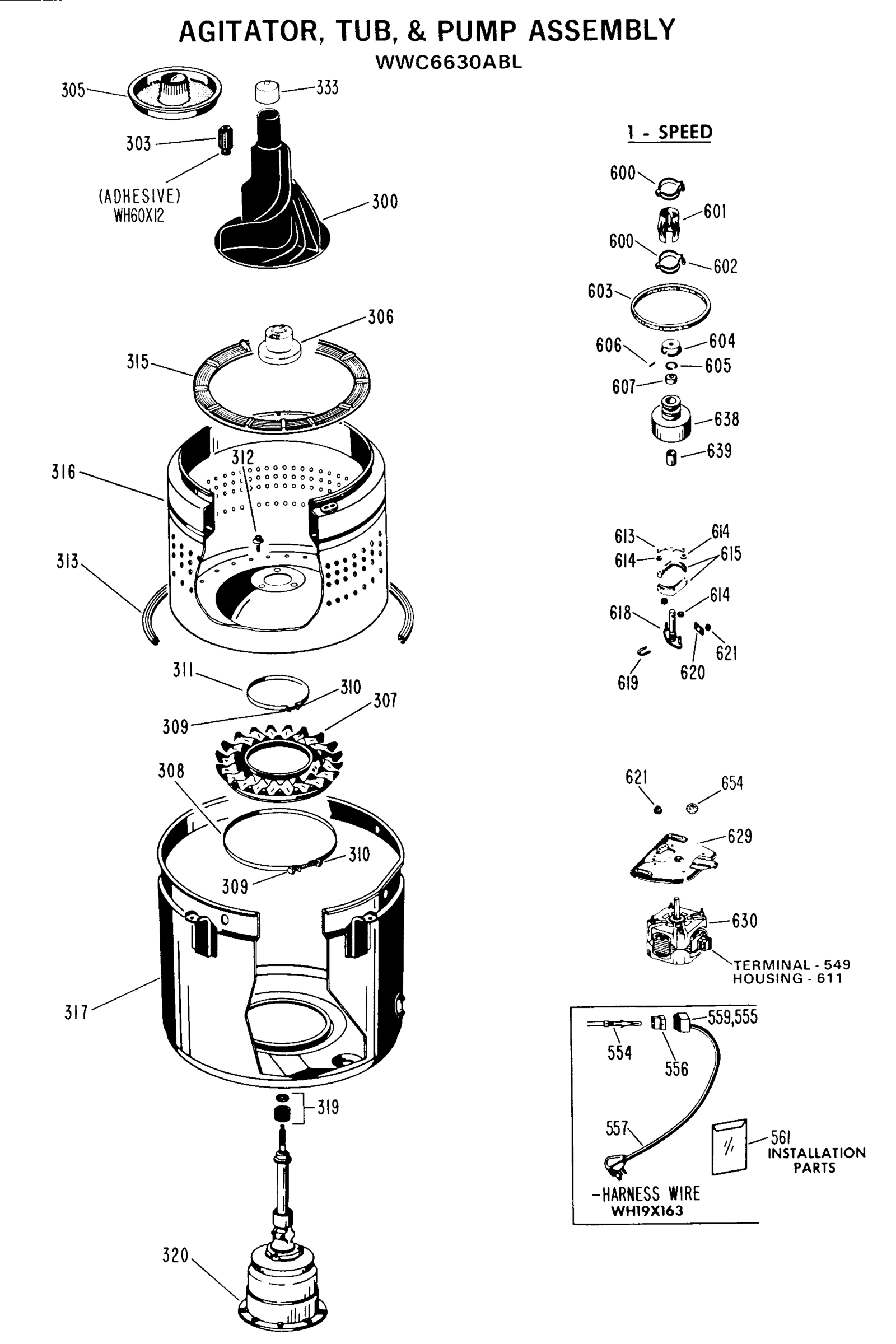 AGITATOR, TUB, & PUMP ASSEMBLY