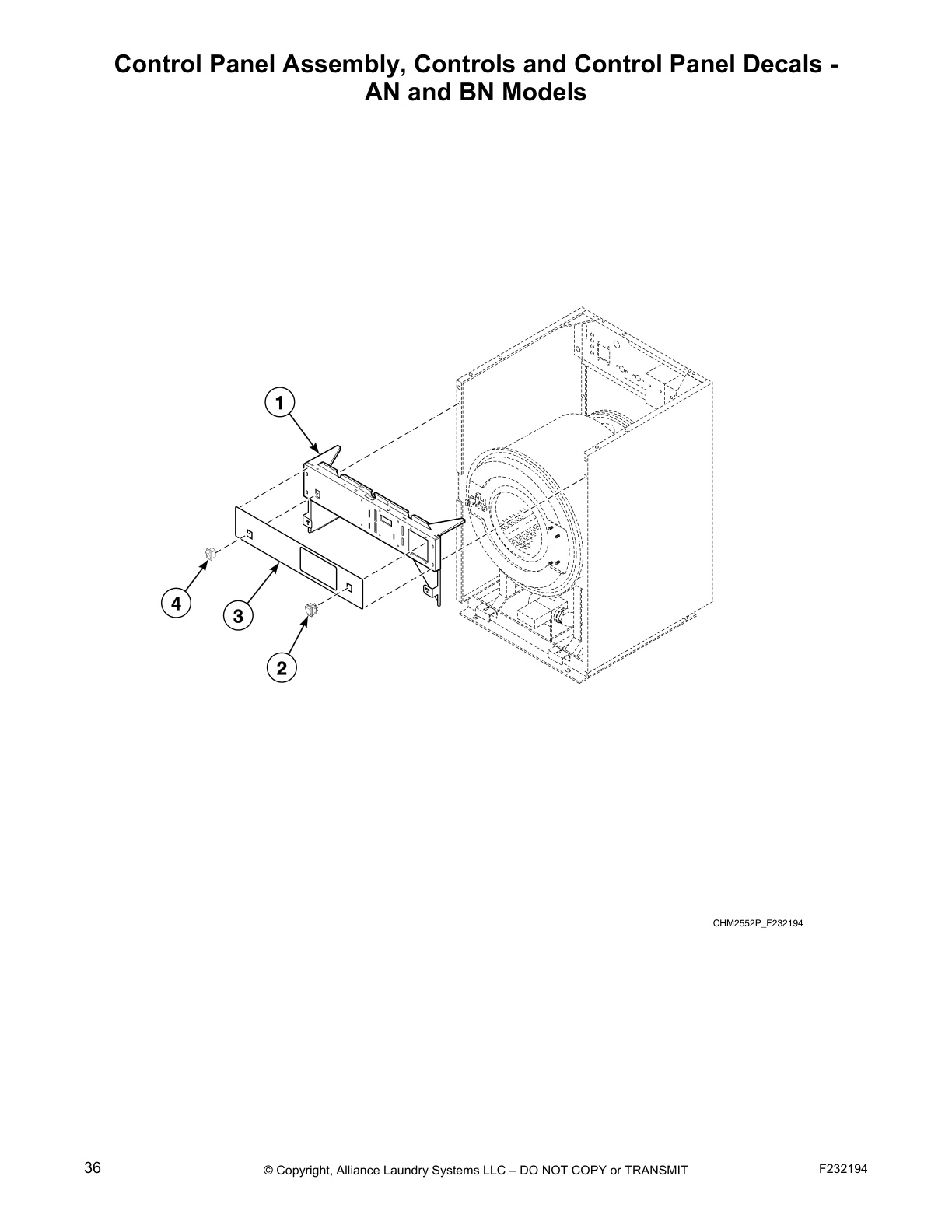 Control Panel Assembly, Controls and Control Panel Decals -
AN and BN Models