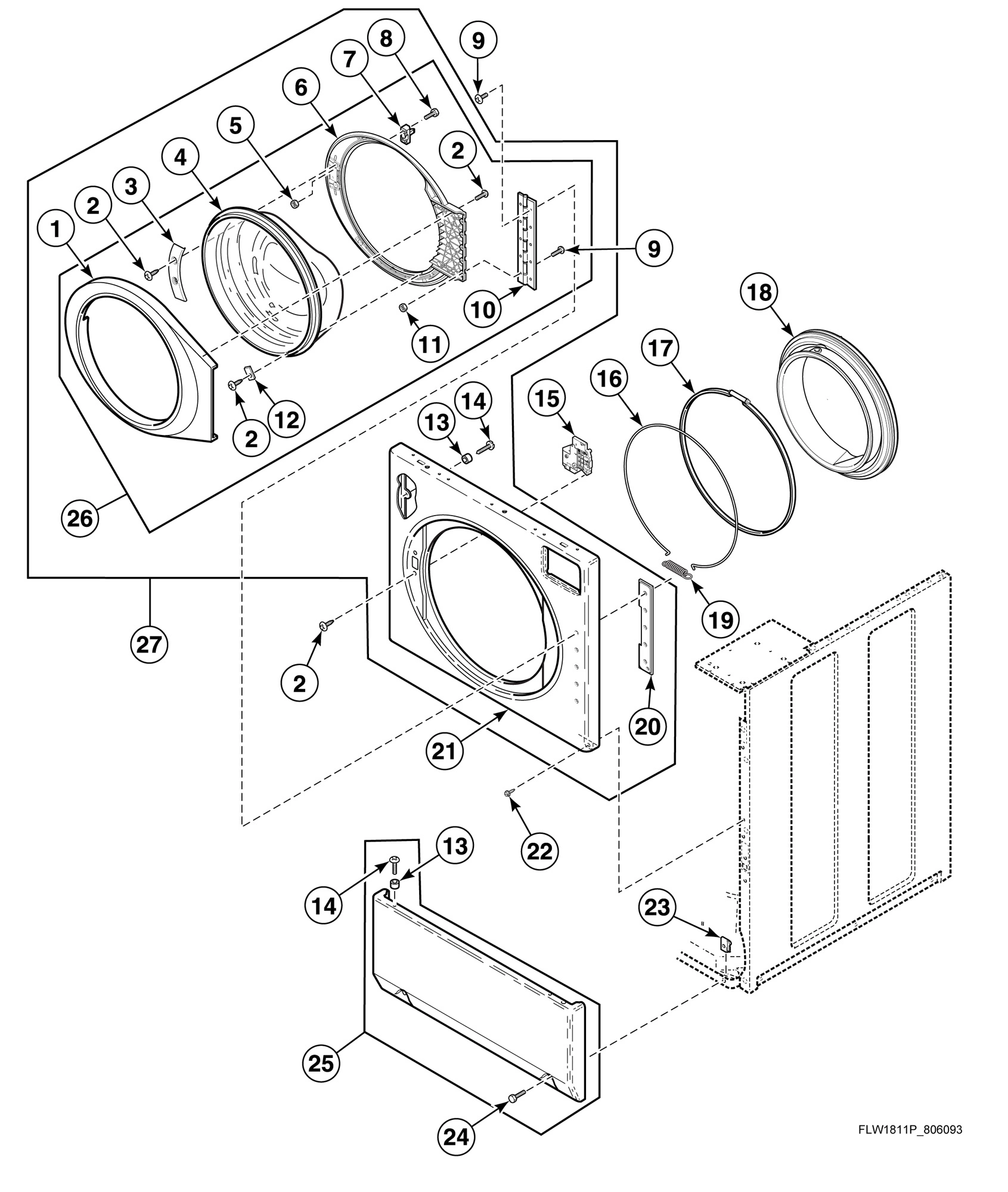 Front Panel, Door Assembly and Door Seal