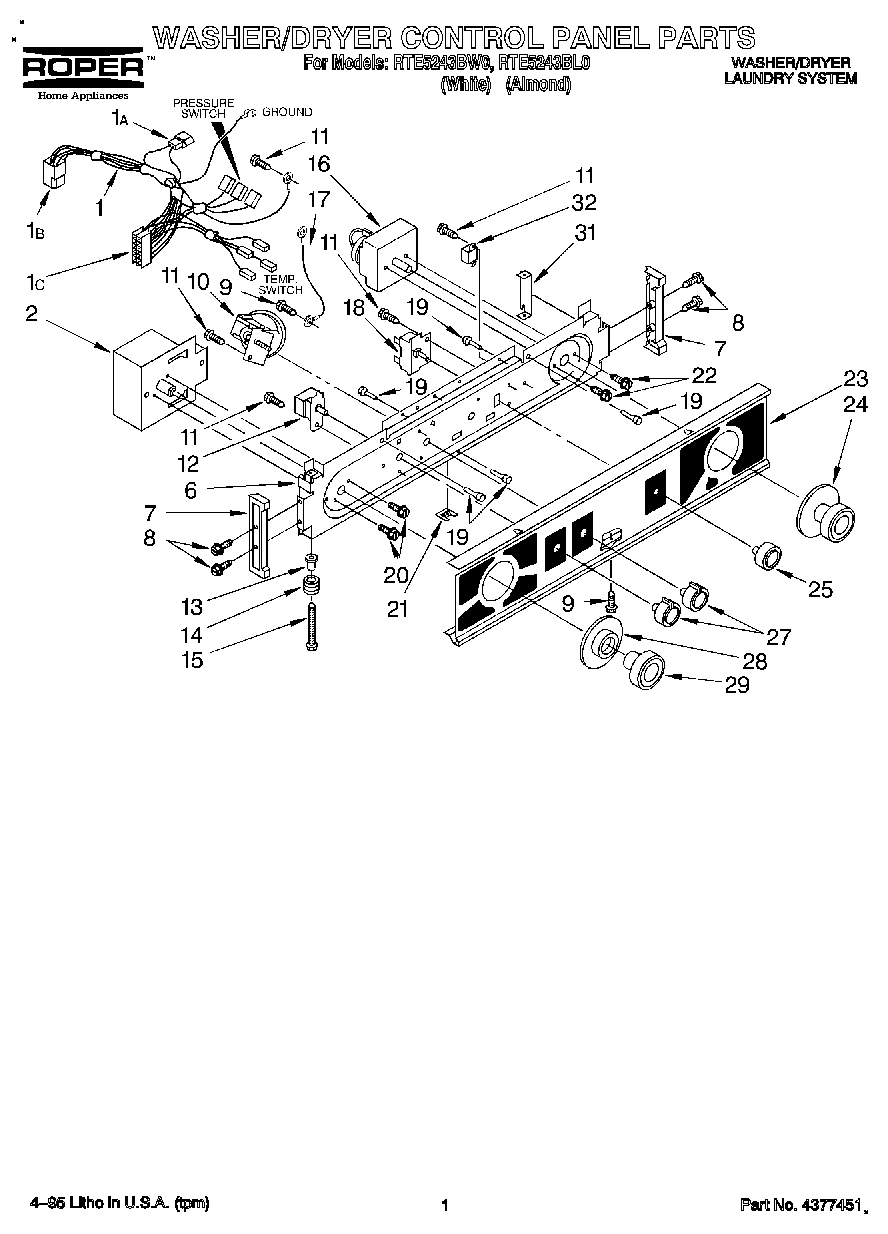 01 - WASHER/DRYER CONTROL PANEL
