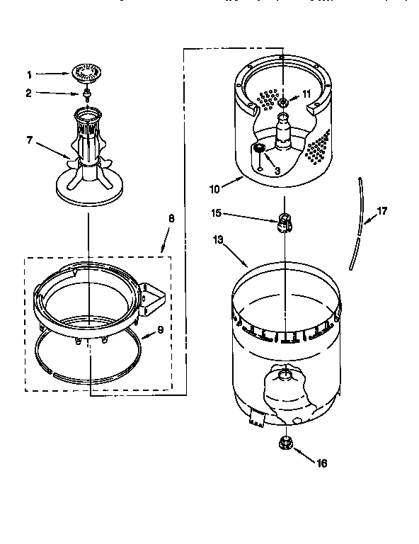 AGITATOR, BASKET AND TUB