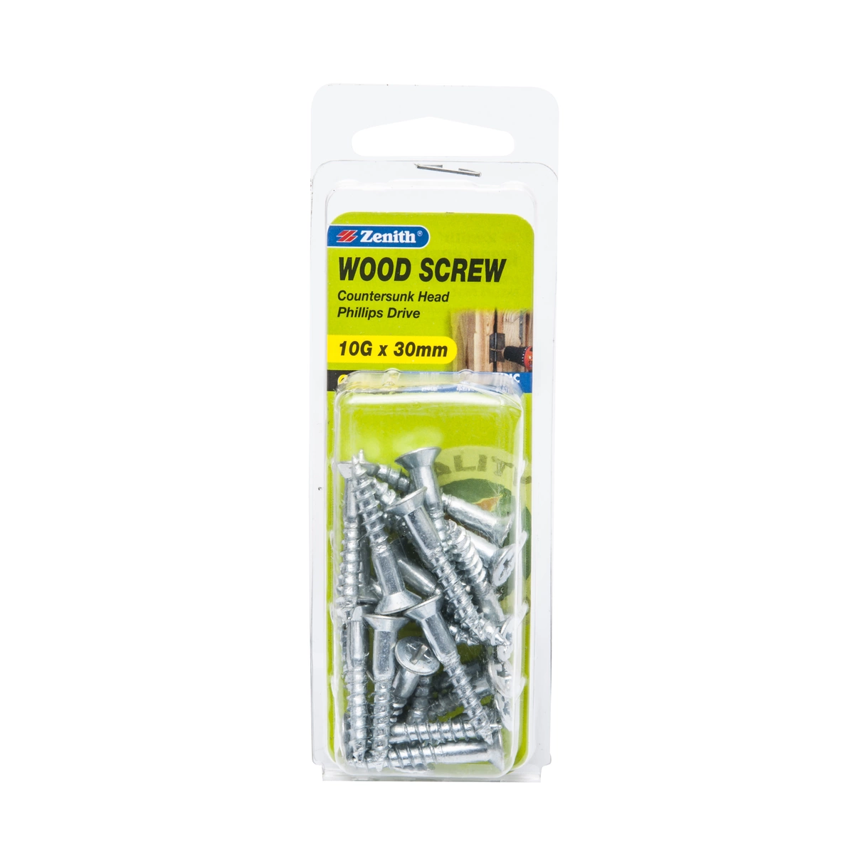 ZENITH® 10G x 30mm Zinc Plated, Phillips Drive, Wood Screws – Internal Use – 25 Pack