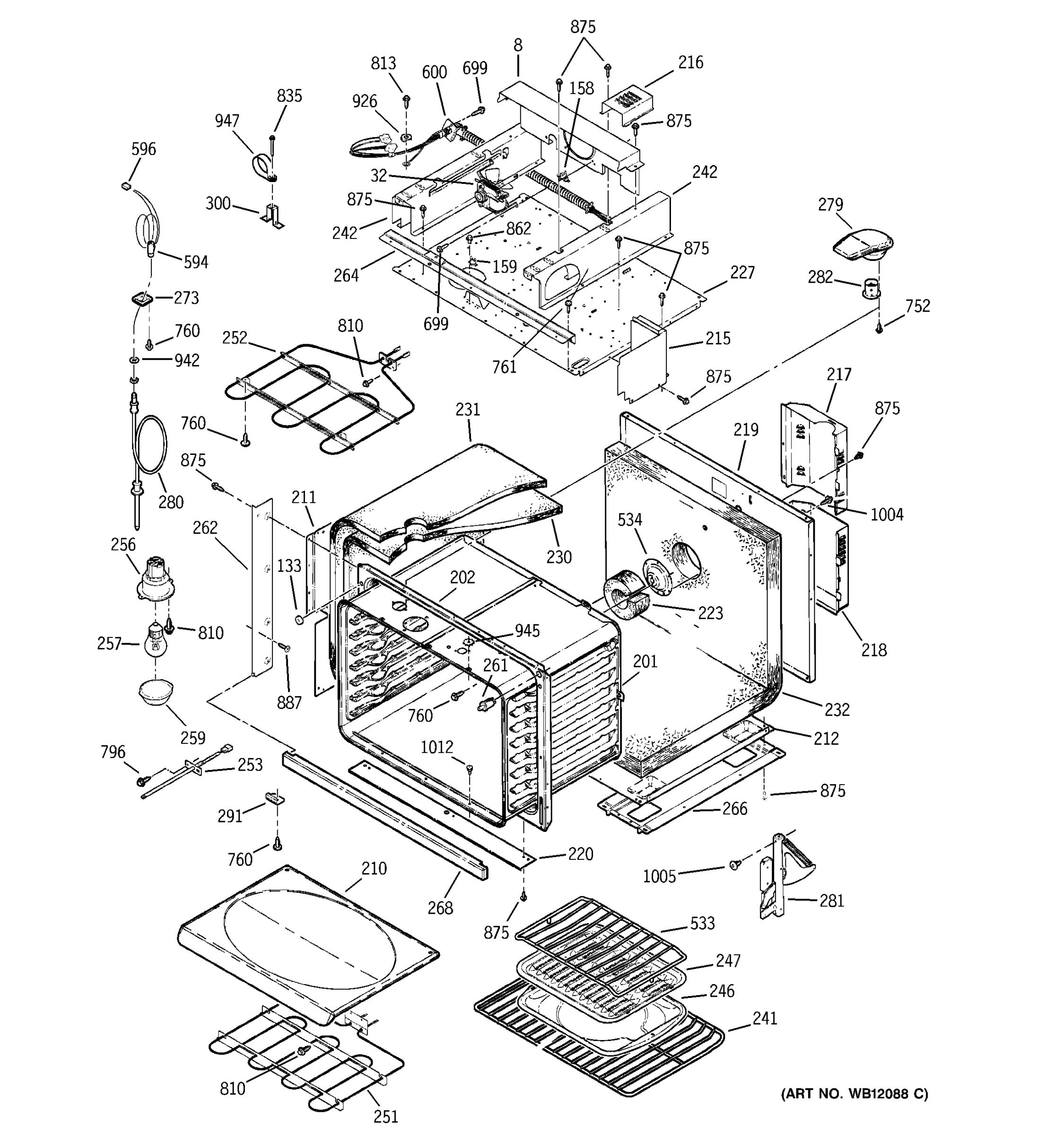 OVEN BODY WITH MICROWAVE SUPPORT