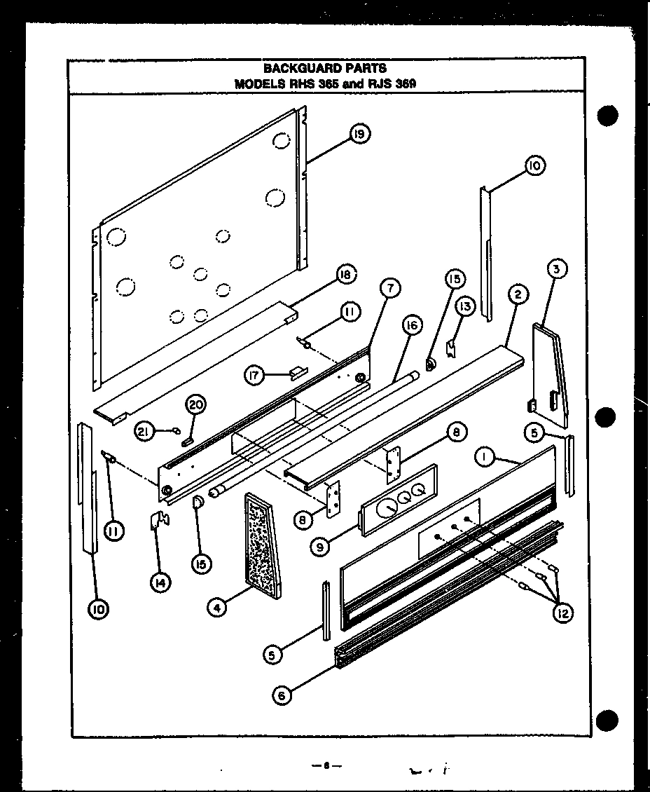 01 - BACKGUARD PARTS MODELS RHS365 & RJS 369