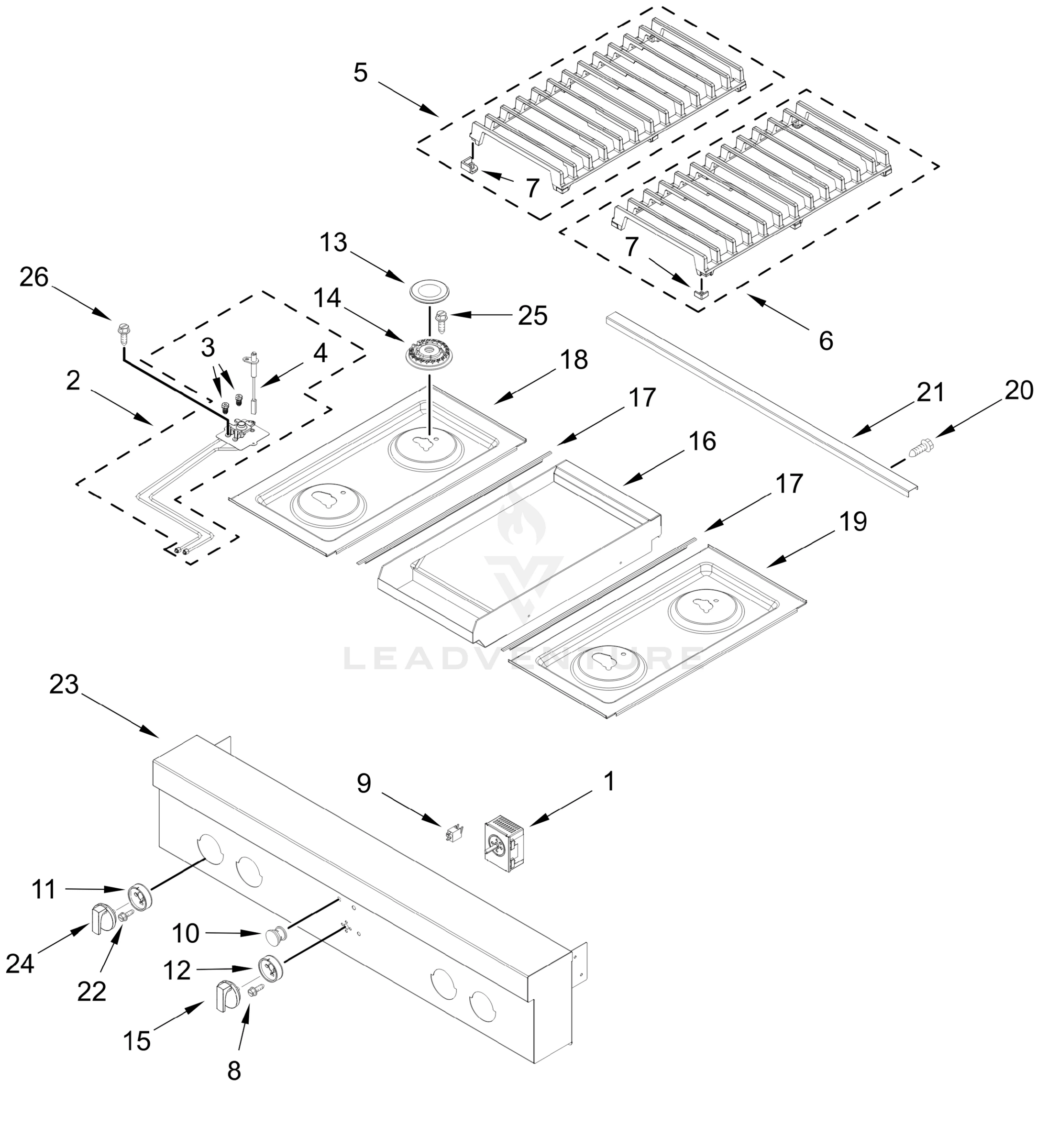 COOKTOP, BURNER, AND GRIDDLE PARTS