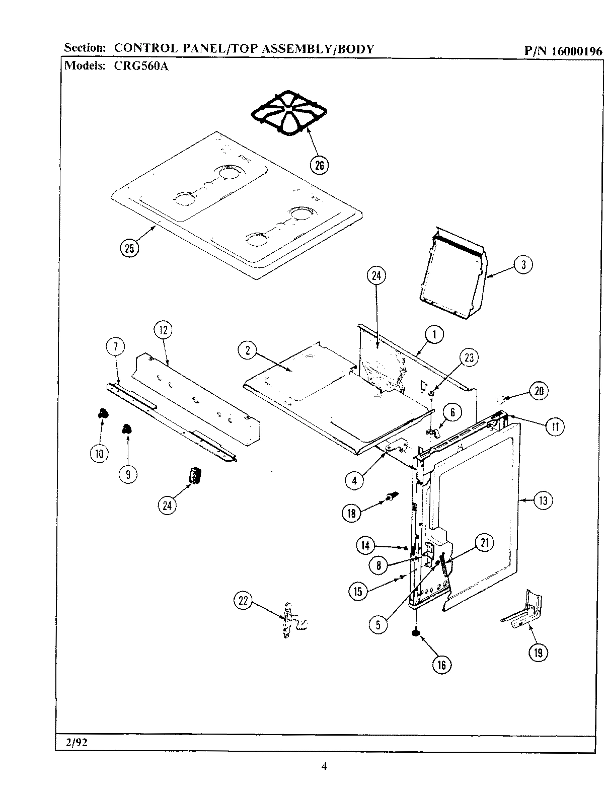02 - CONTROL PANEL/TOP ASSEMBLY/BODY