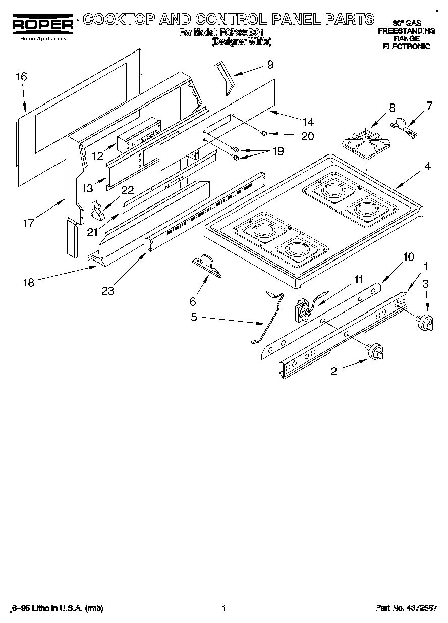 01 - COOKTOP AND CONTROL PANEL, LITERATURE