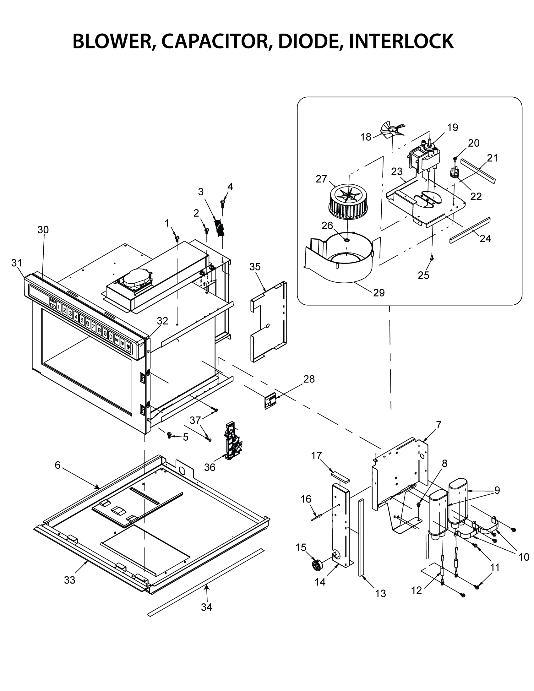 BLOWER, CAPACITOR, DIODE, INTERLOCK