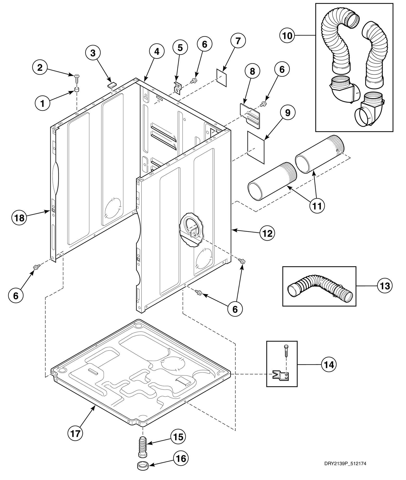 Cabinet, Exhaust Duct and Base - Single Dryers