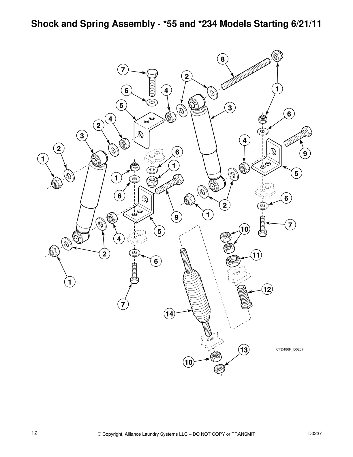 Shock and Spring Assembly - *55 and *234 Models Starting 6/21/11