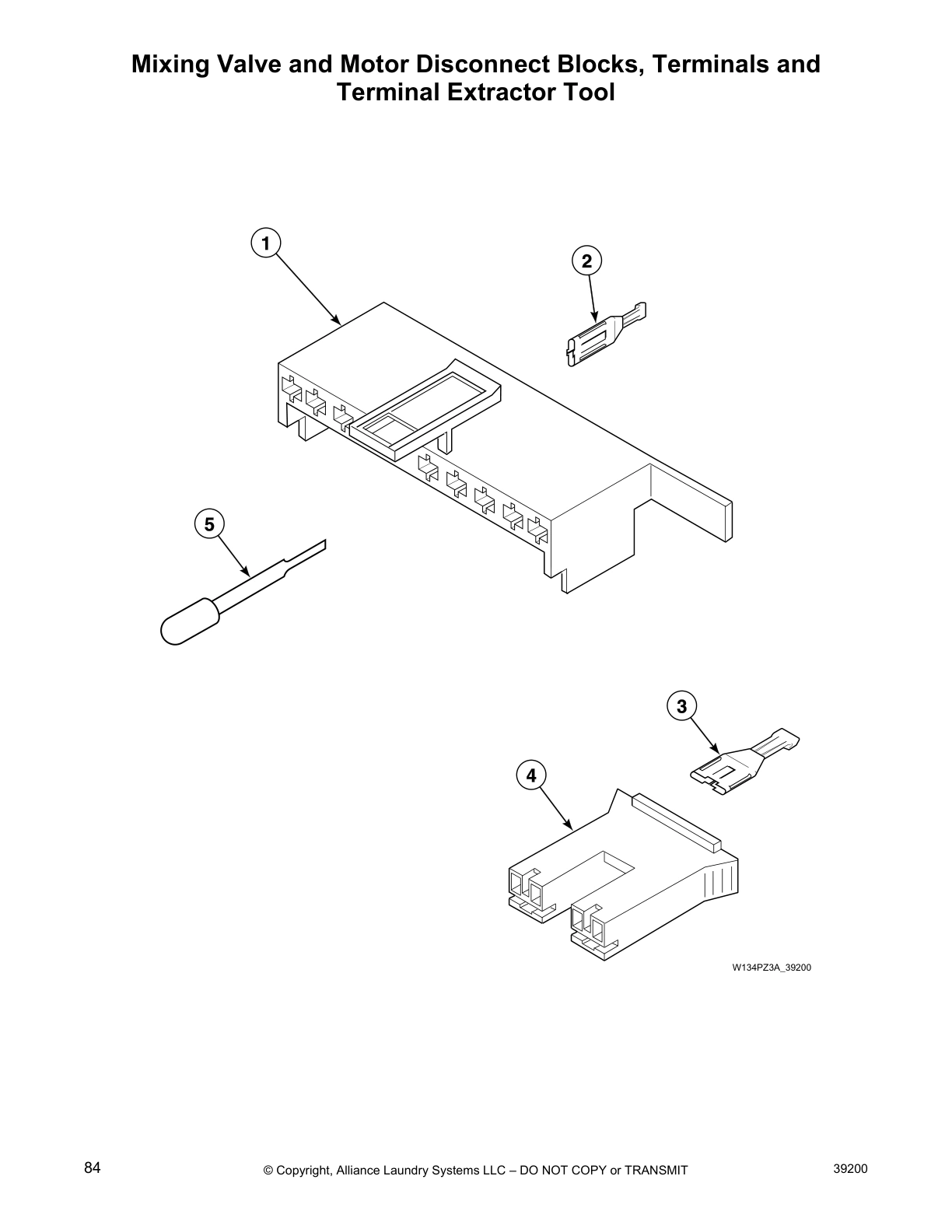 Mixing Valve and Motor Disconnect Blocks, Terminals and 
Terminal Extractor Tool