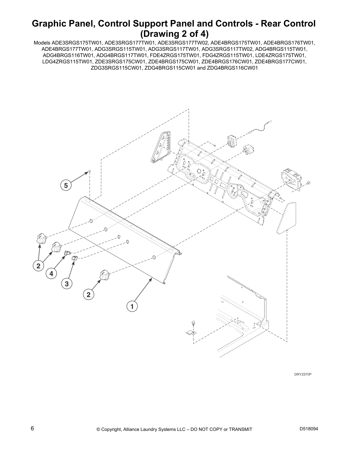 Graphic Panel, Control Support Panel and Controls - Rear Control 
(Drawing 2 of 4)