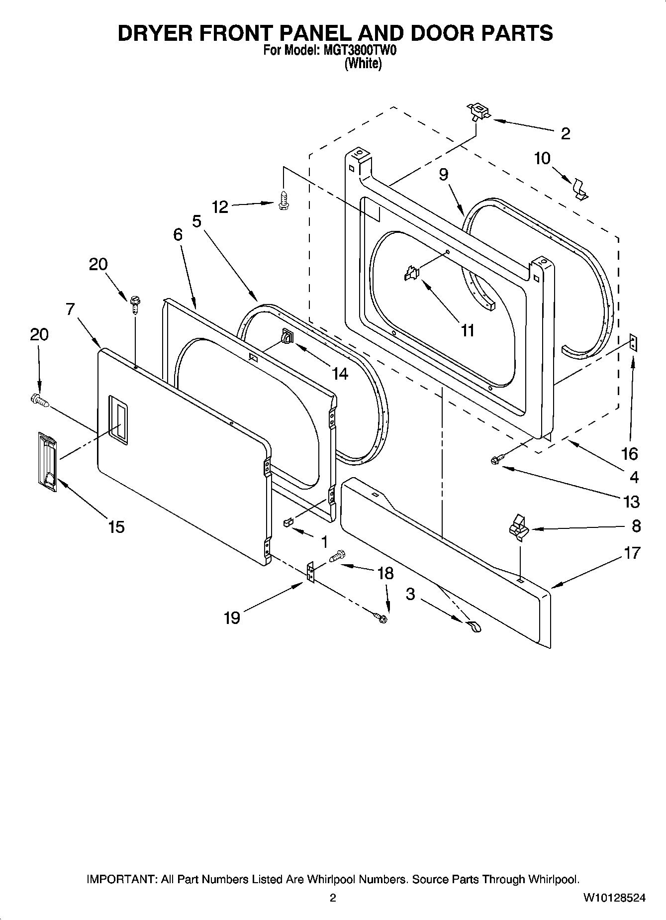 02 - DRYER FRONT PANEL AND DOOR PARTS