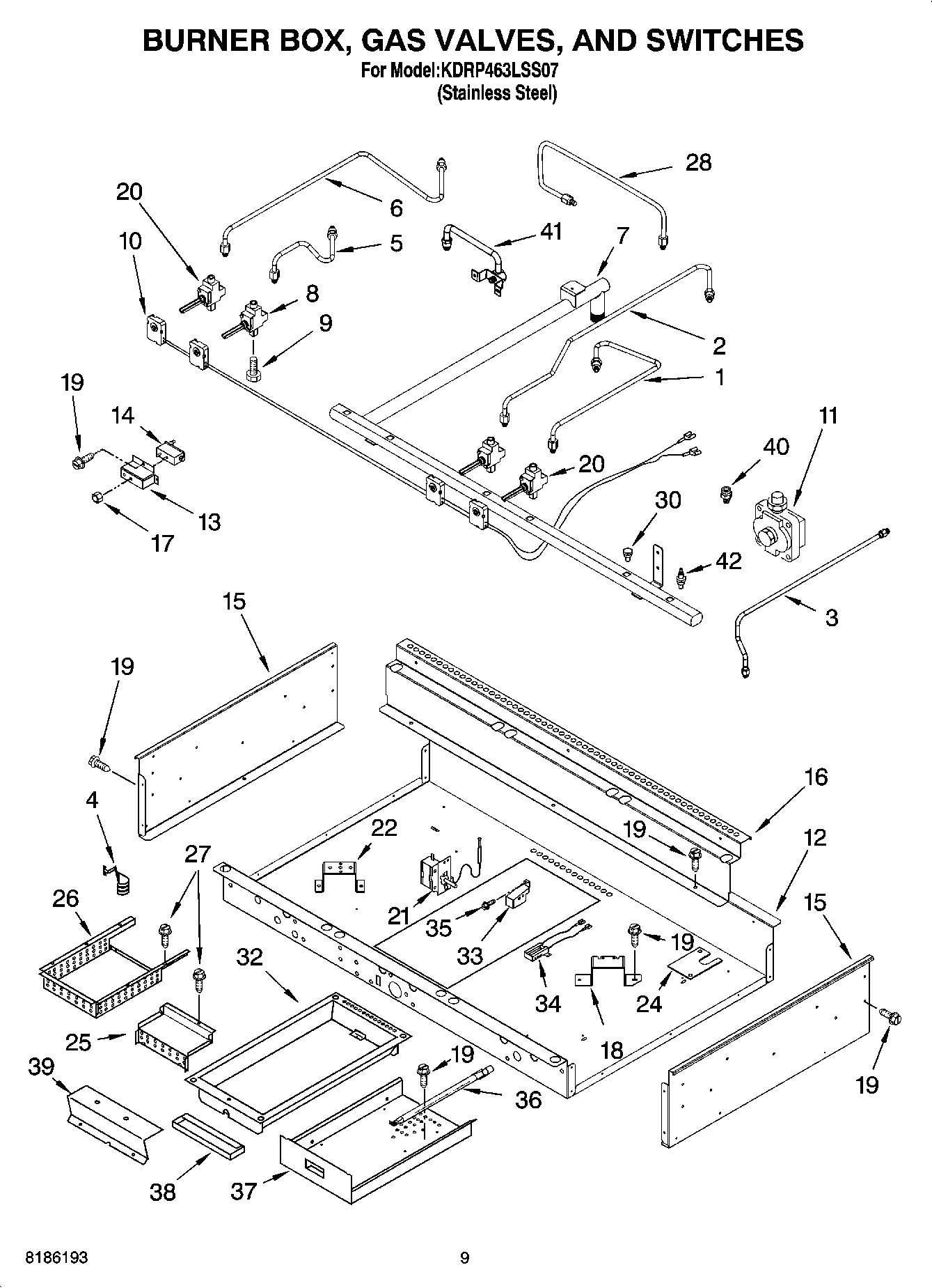 07 - BURNER BOX, GAS VALVES, AND SWITCHES