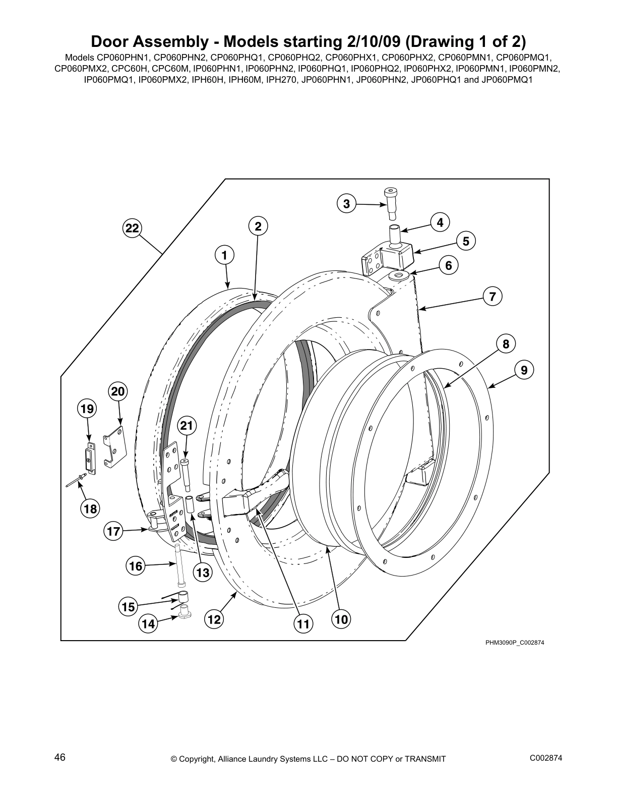 Door Assembly - Models starting 2/10/09 (Drawing 1 of 2)
