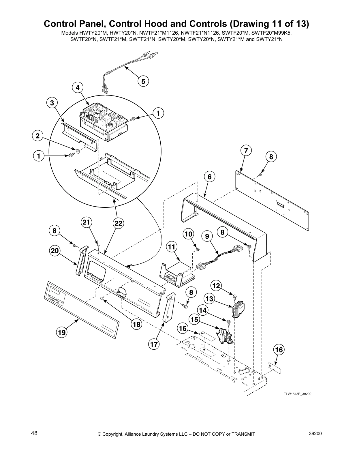 Control Panel, Control Hood and Controls (Drawing 11 of 13)