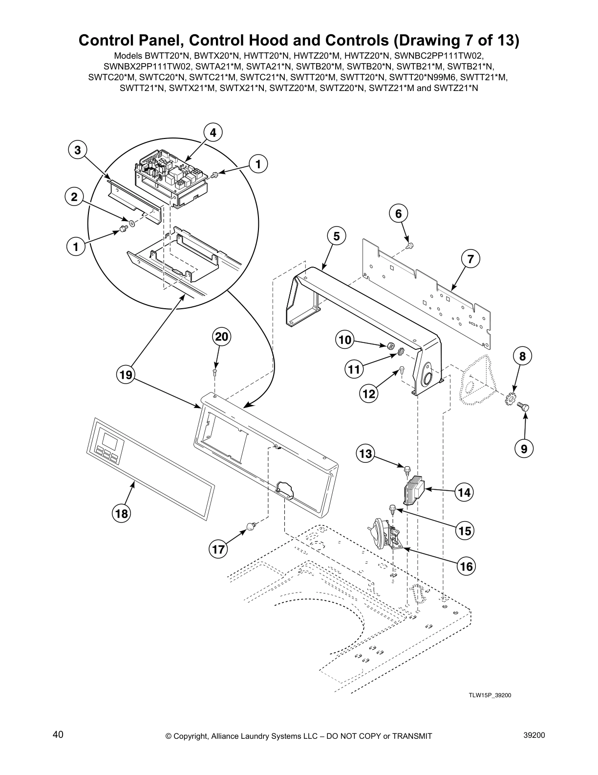 Control Panel, Control Hood and Controls (Drawing 7 of 13)