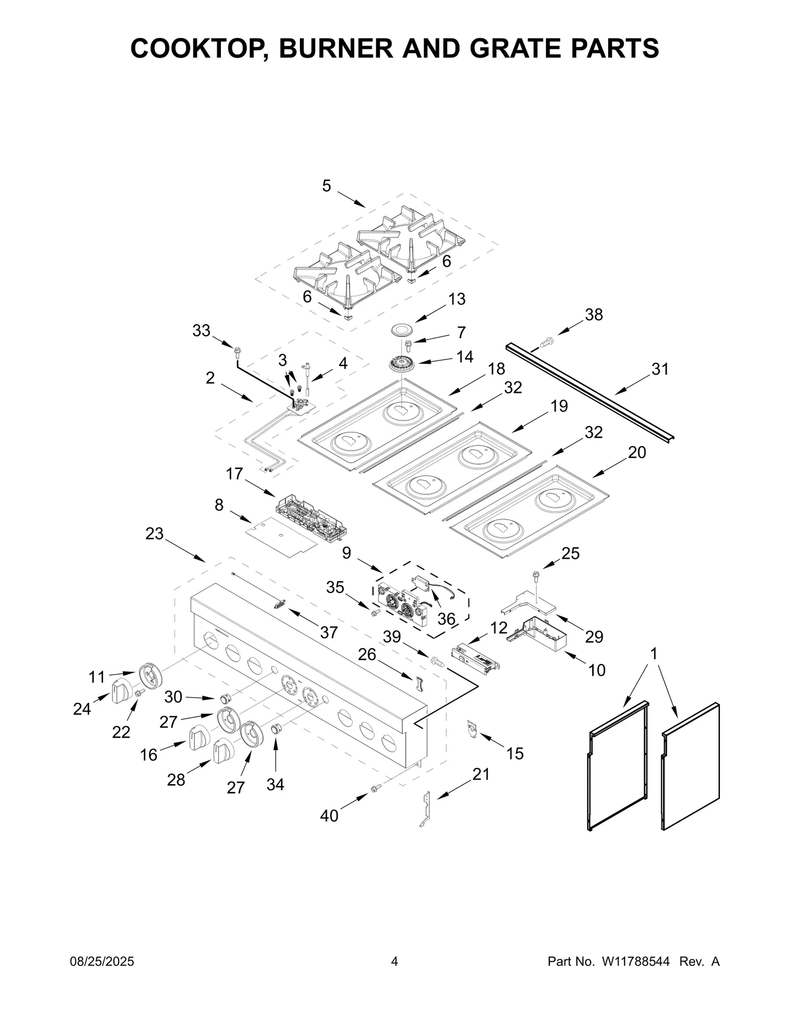 COOKTOP, BURNER AND GRATE PARTS