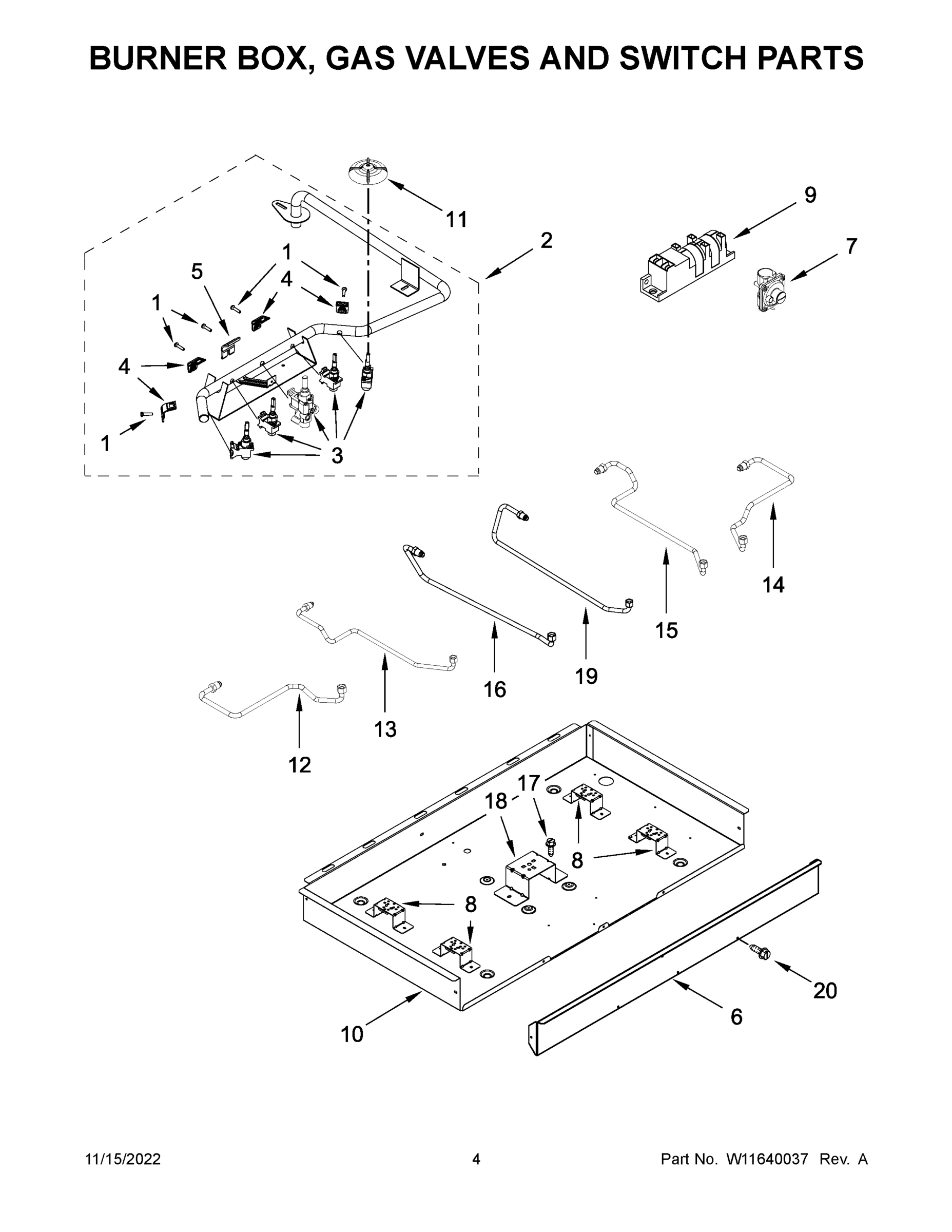 03 - BURNER BOX, GAS VALVES AND SWITCH PARTS
