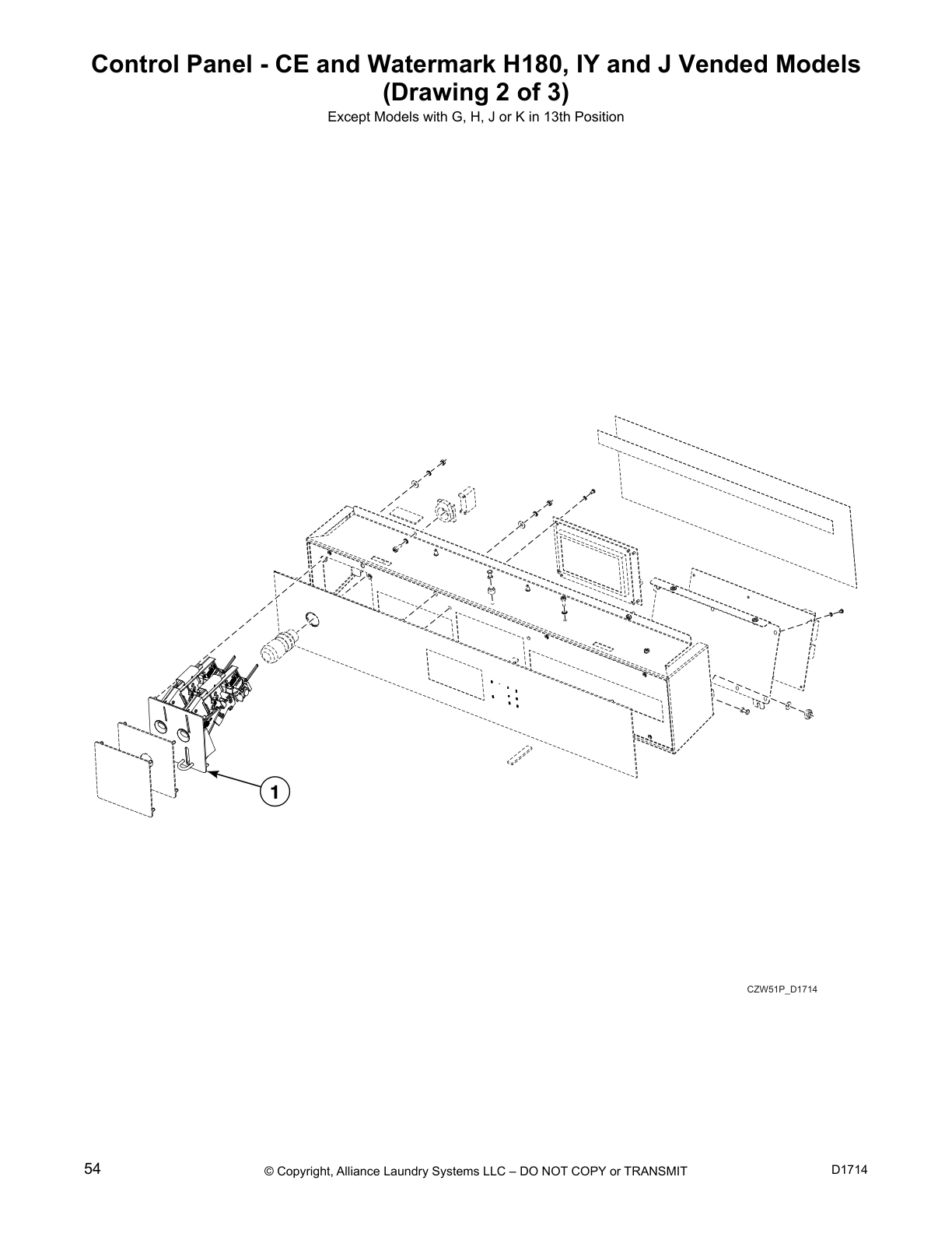 Control Panel - CE and Watermark H180, IY and J Vended Models 
(Drawing 2 of 3)