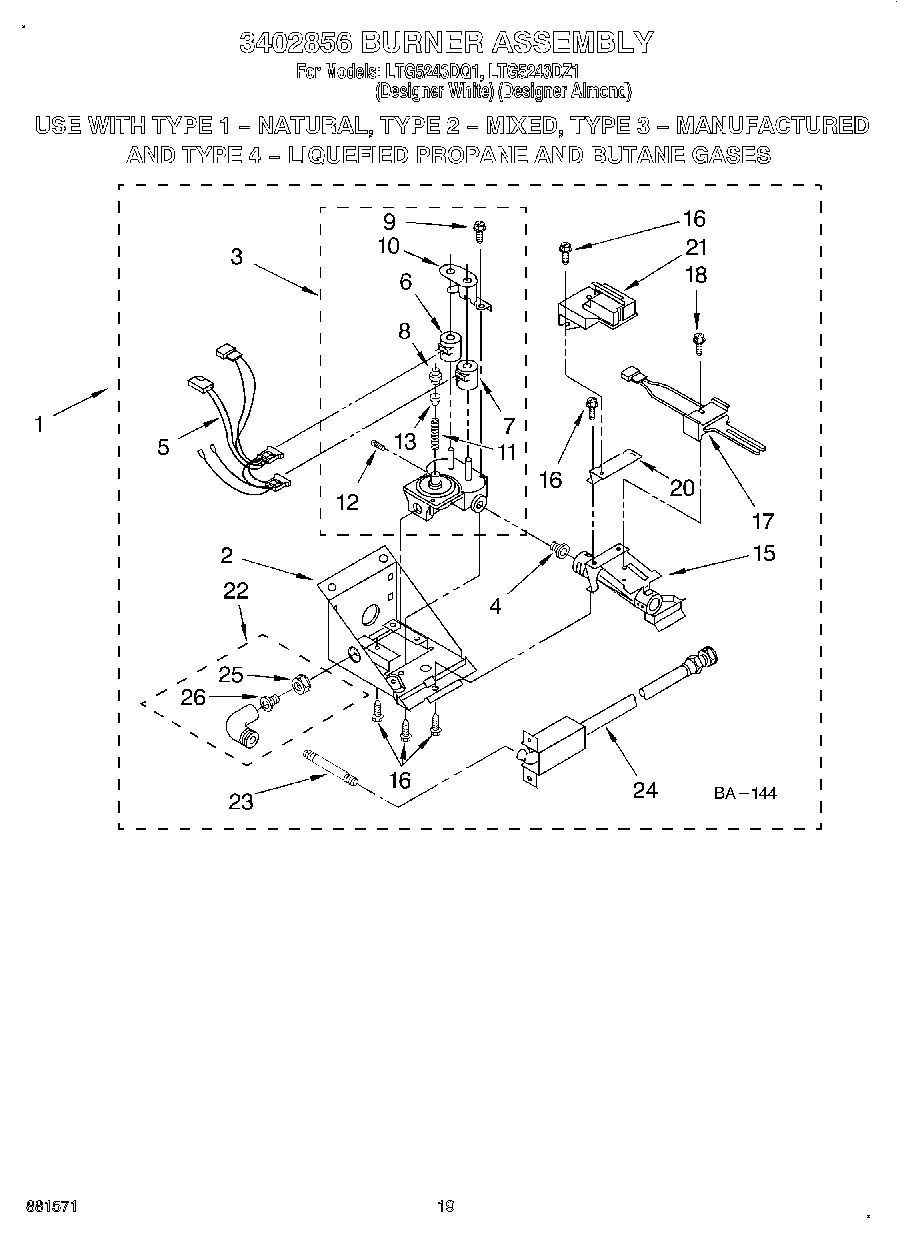 16 - 3402856 BURNER ASSEMBLY