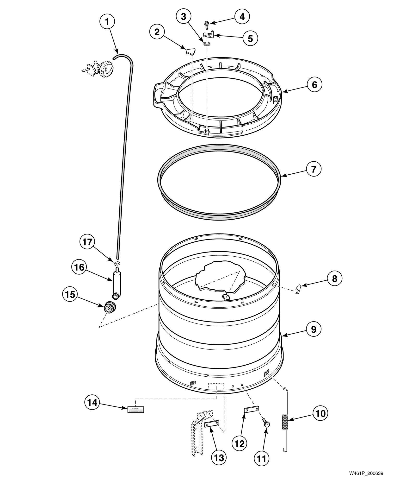 Outer Tub, Cover and Pressure Hose (Drawing 2 of 2)
