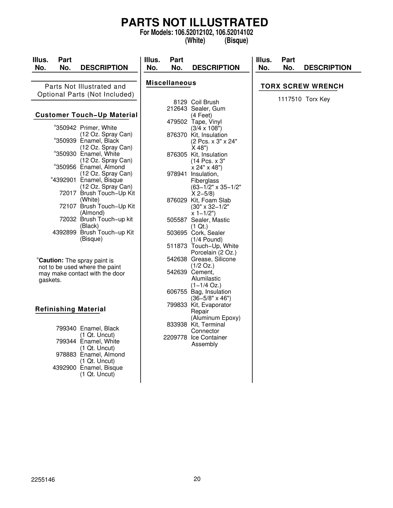 Optional Parts (Not Included)