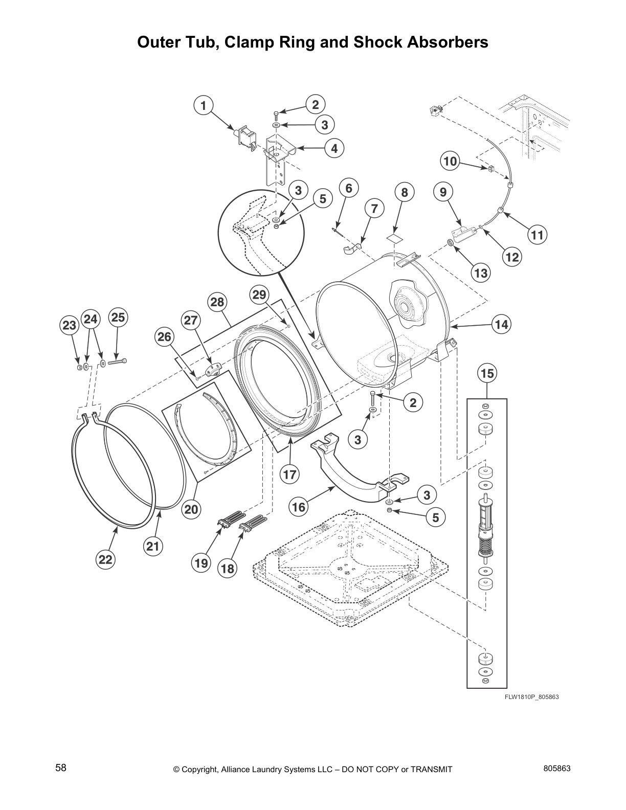 Outer Tub, Clamp Ring and Shock Absorbers
