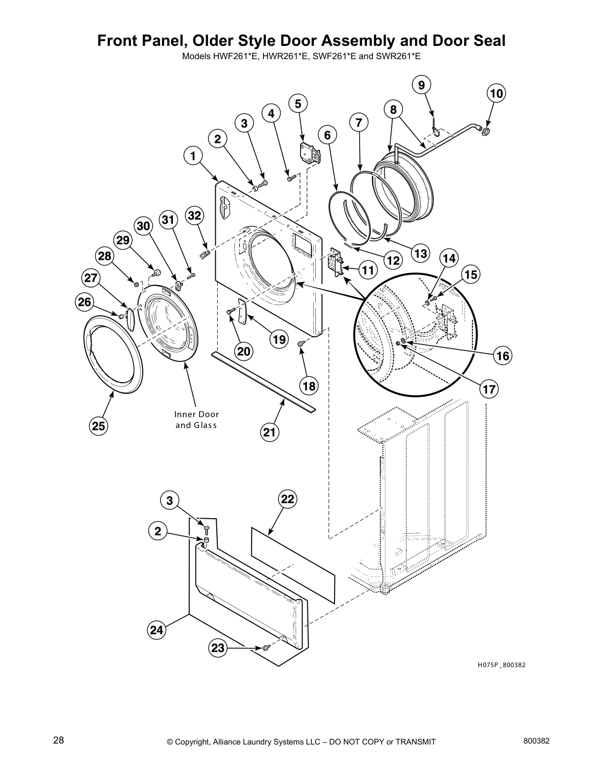 Front Panel, Older Style Door Assembly and Door Seal