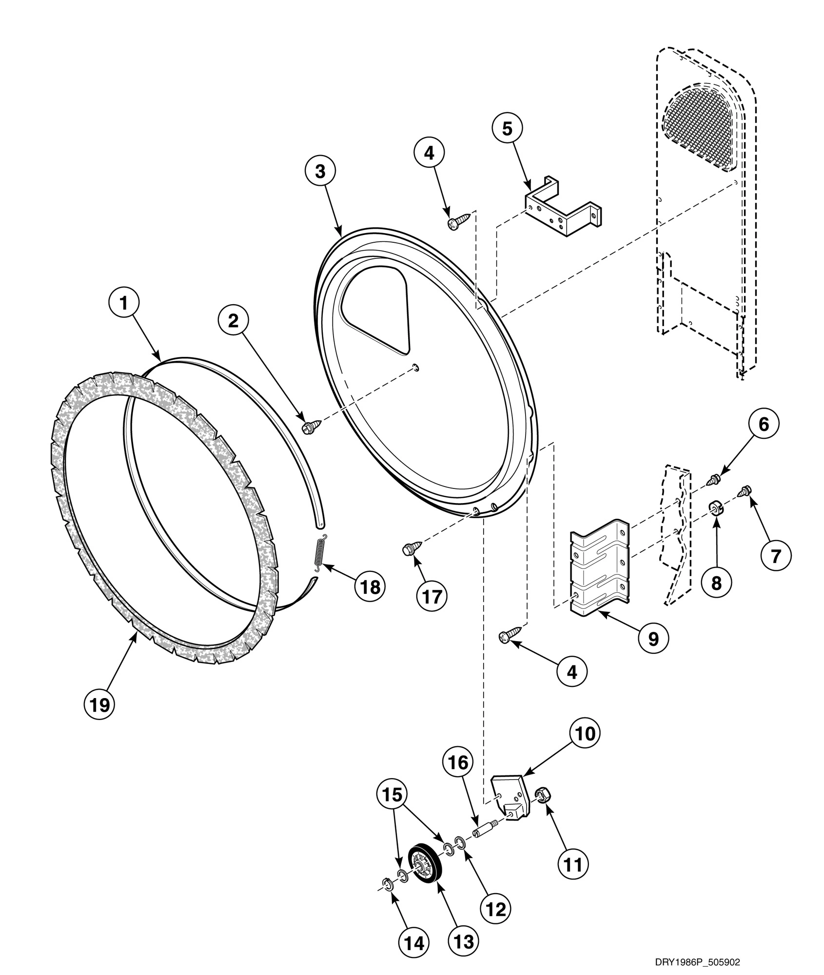 Rear Bulkhead, Felt Seal and Cylinder Roller