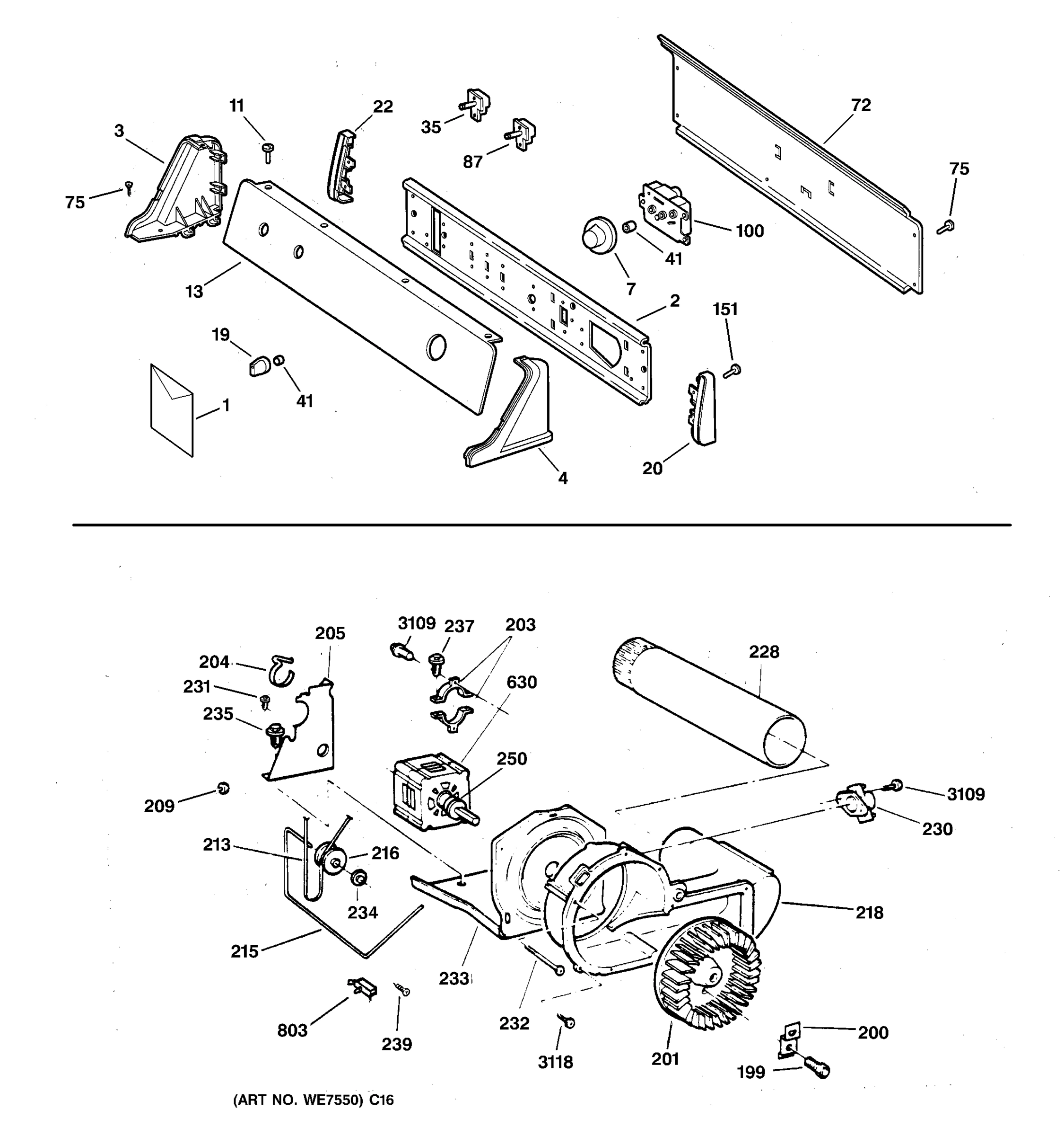 BACKSPLASH, BLOWER AND DRIVE ASSEMBLY