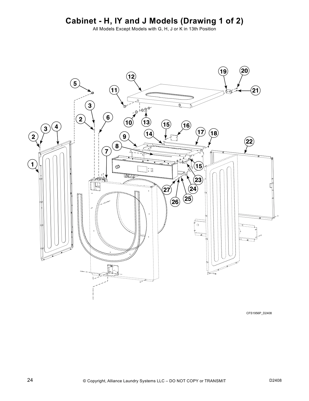 Cabinet - H, IY and J Models (Drawing 1 of 2)