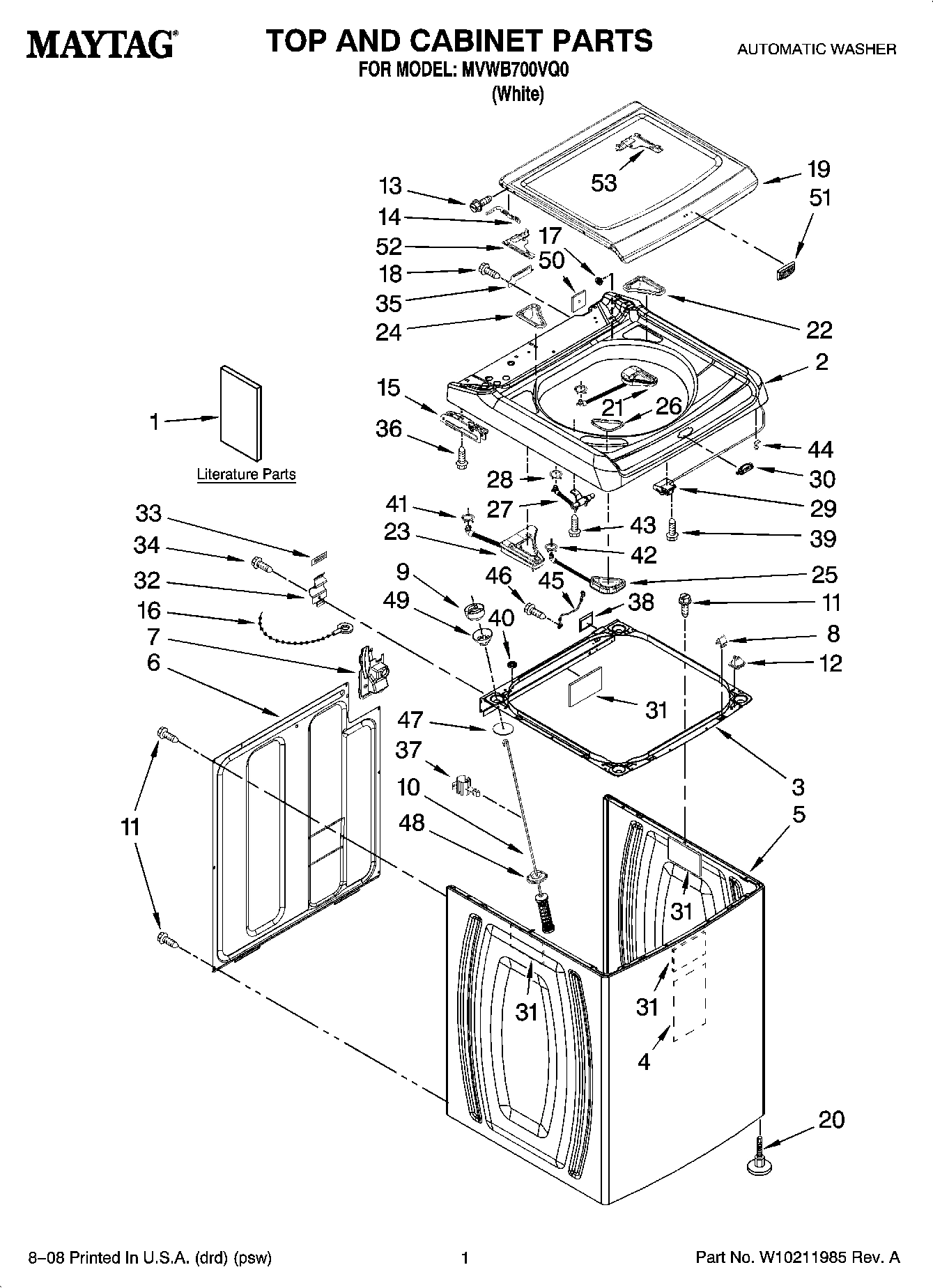 01 - TOP AND CABINET PARTS