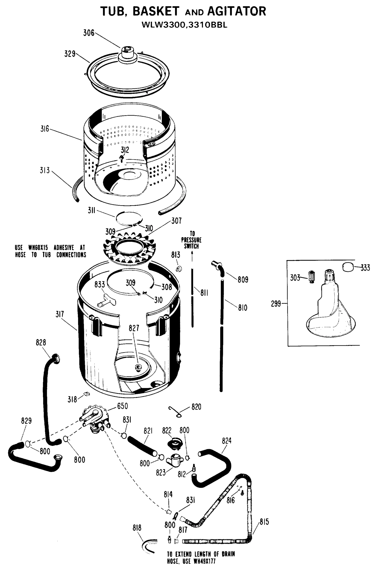 TUB, BASKET AND AGITATOR
