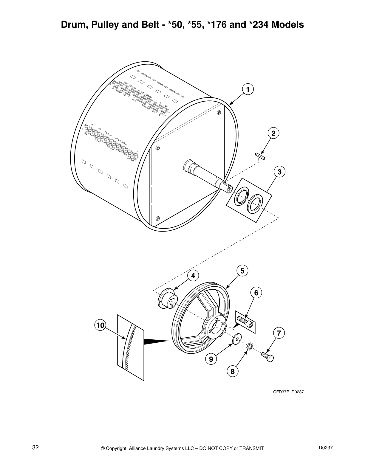 Drum, Pulley and Belt - *50, *55, *176 and *234 Models