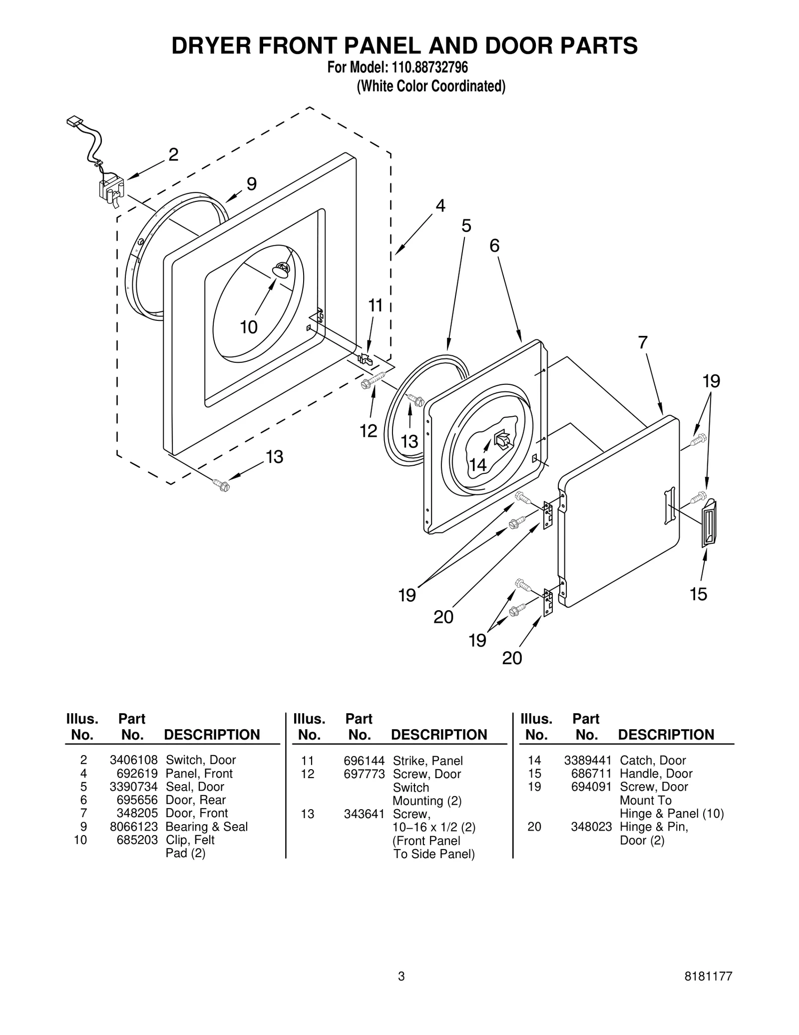DRYER FRONT PANEL AND DOOR PARTS