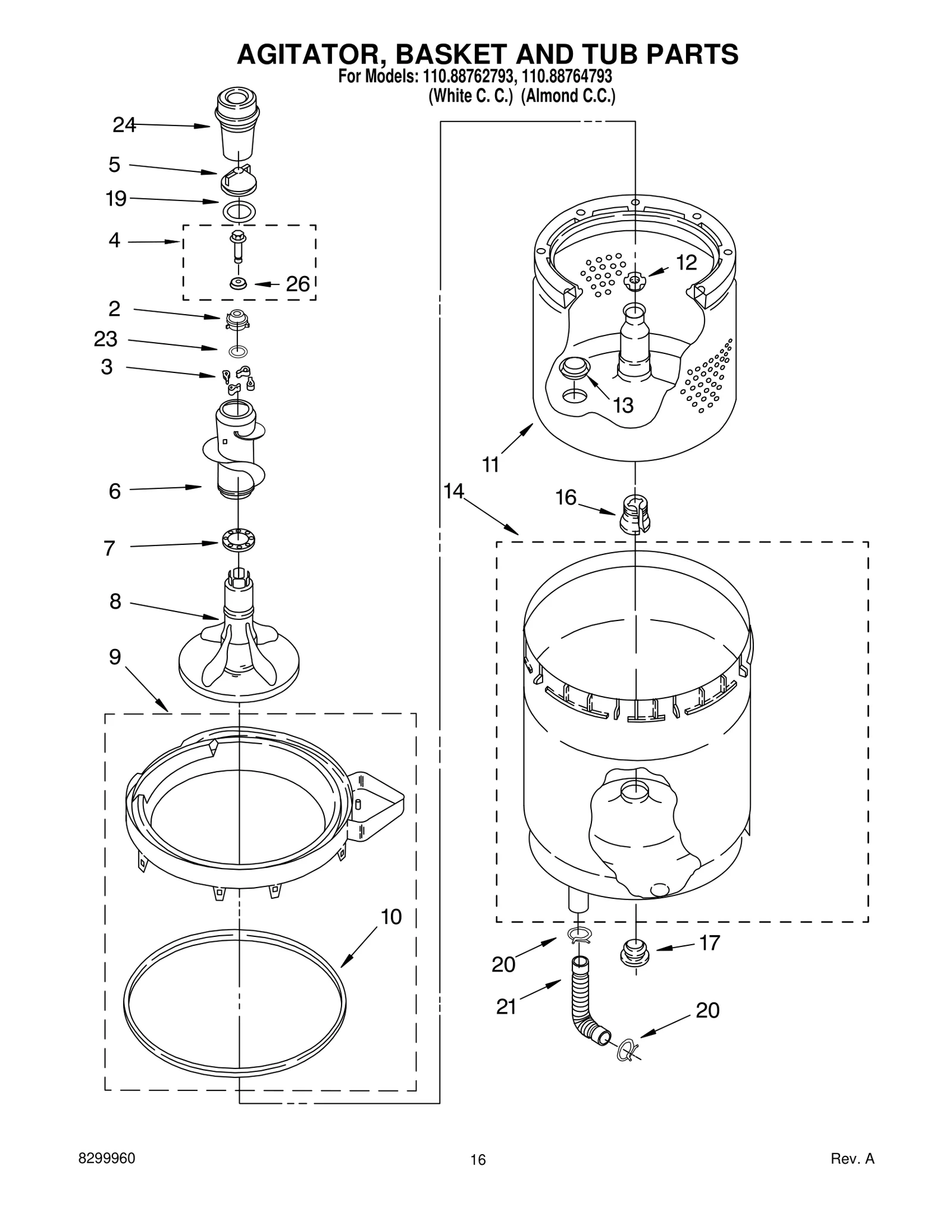 AGITATOR, BASKET AND TUB PARTS