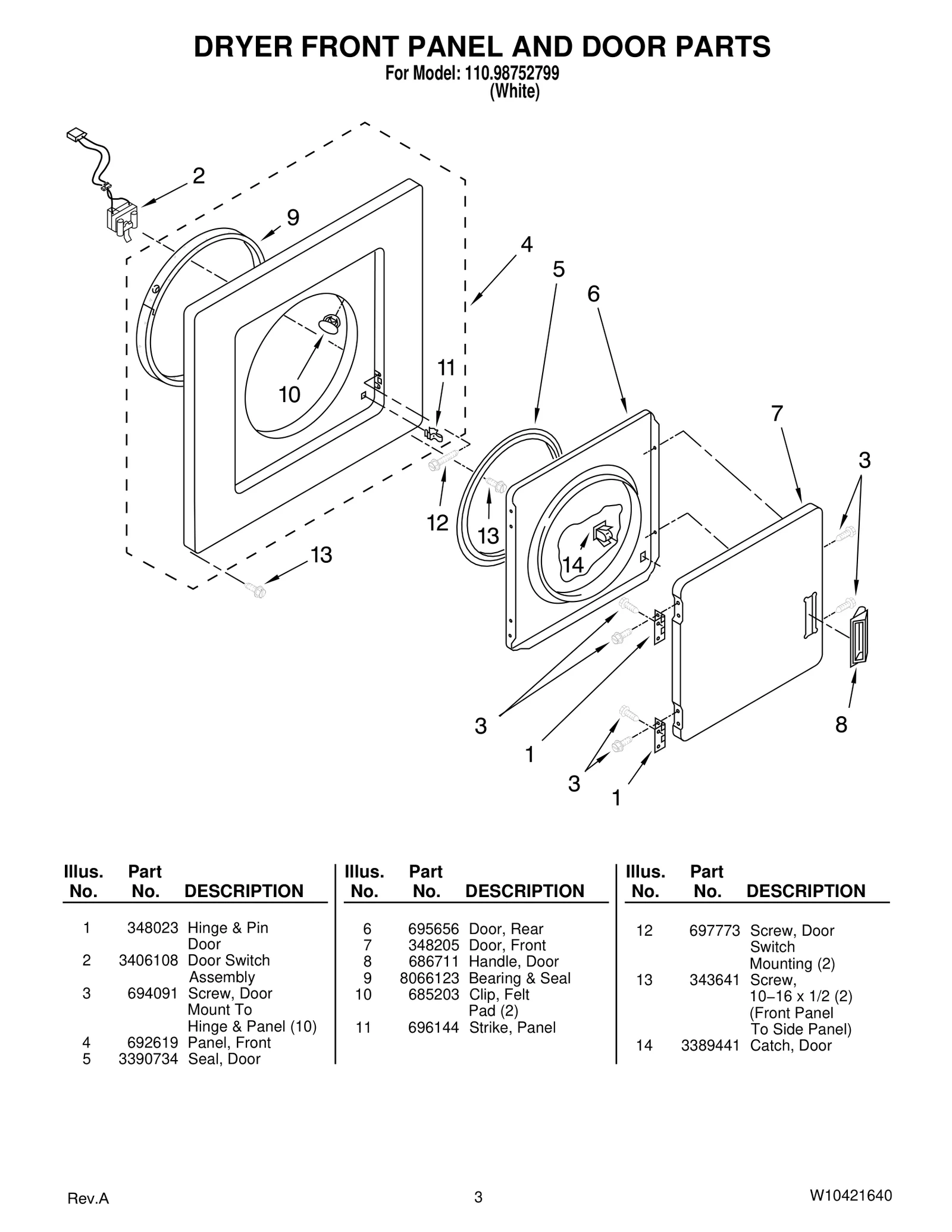 DRYER FRONT PANEL AND DOOR PARTS