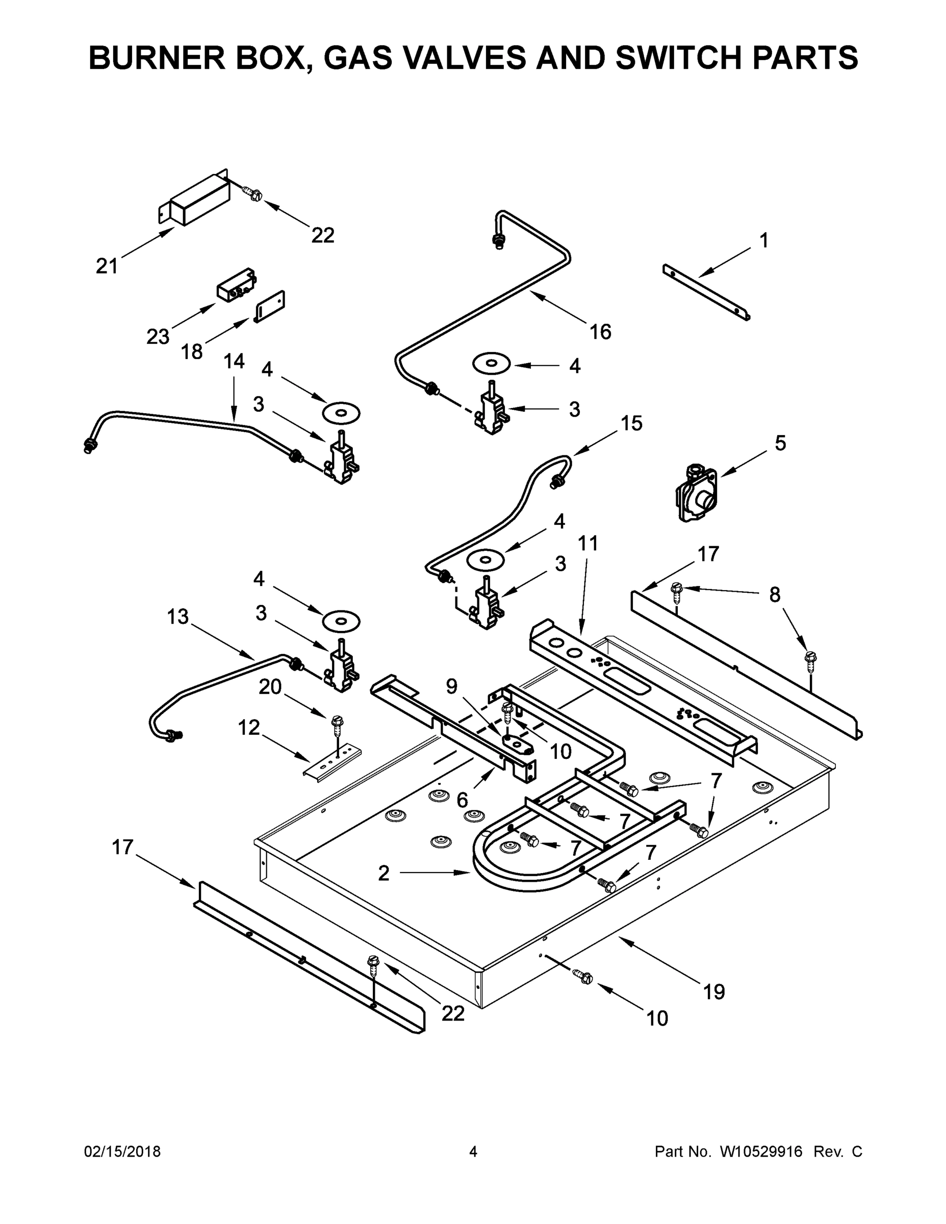 03 - BURNER BOX, GAS VALVES AND SWITCH PARTS