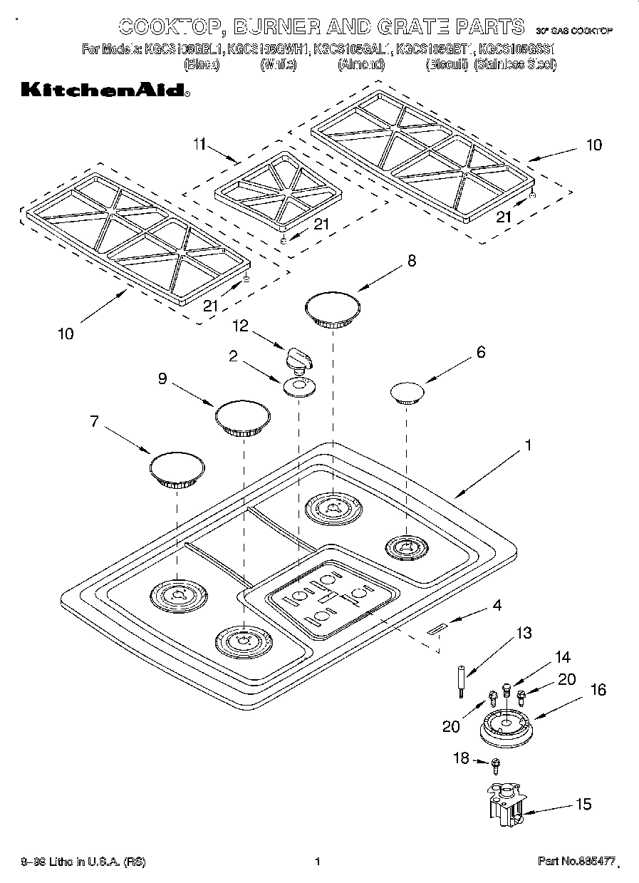 01 - COOKTOP, BURNER AND GRATE PARTS
