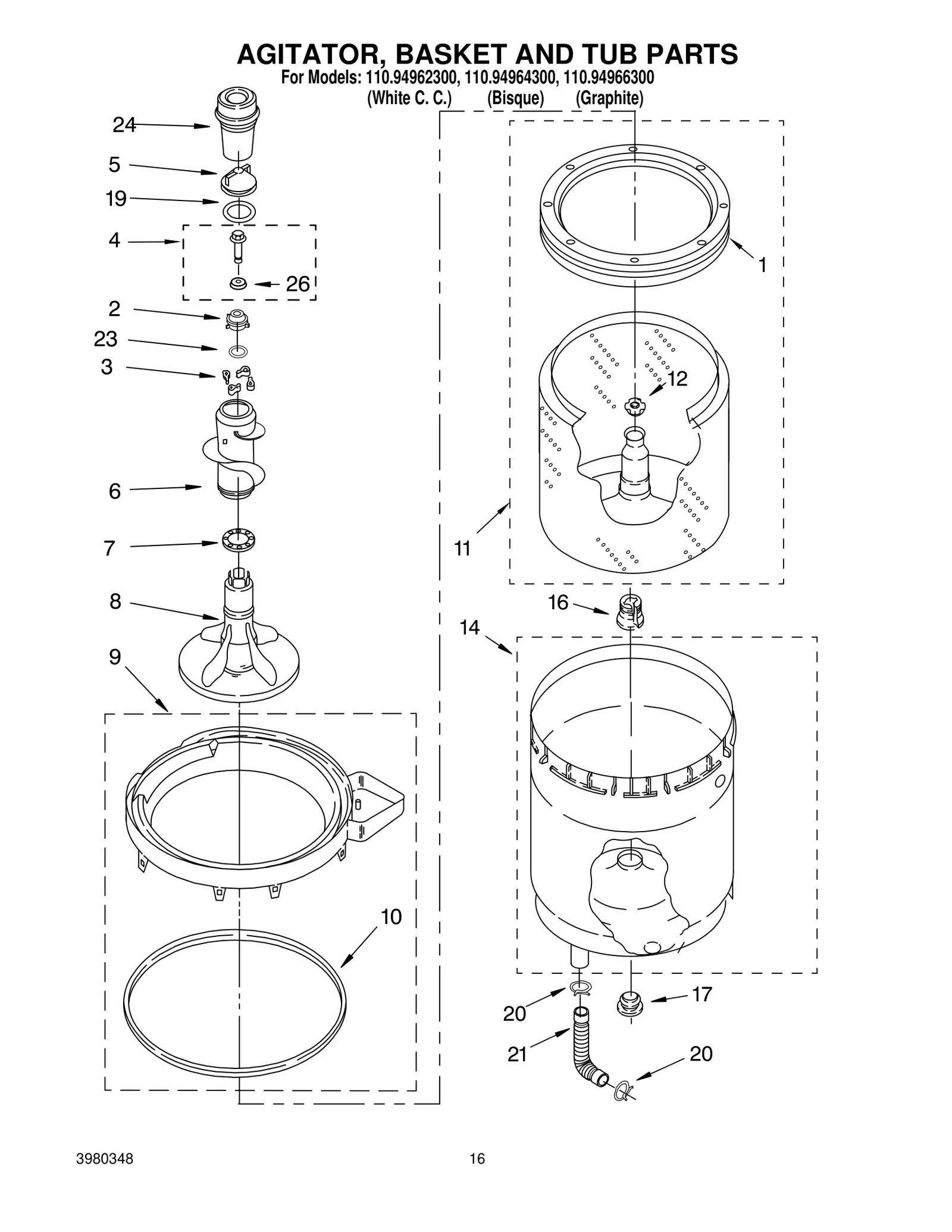 AGITATOR, BASKET AND TUB PARTS