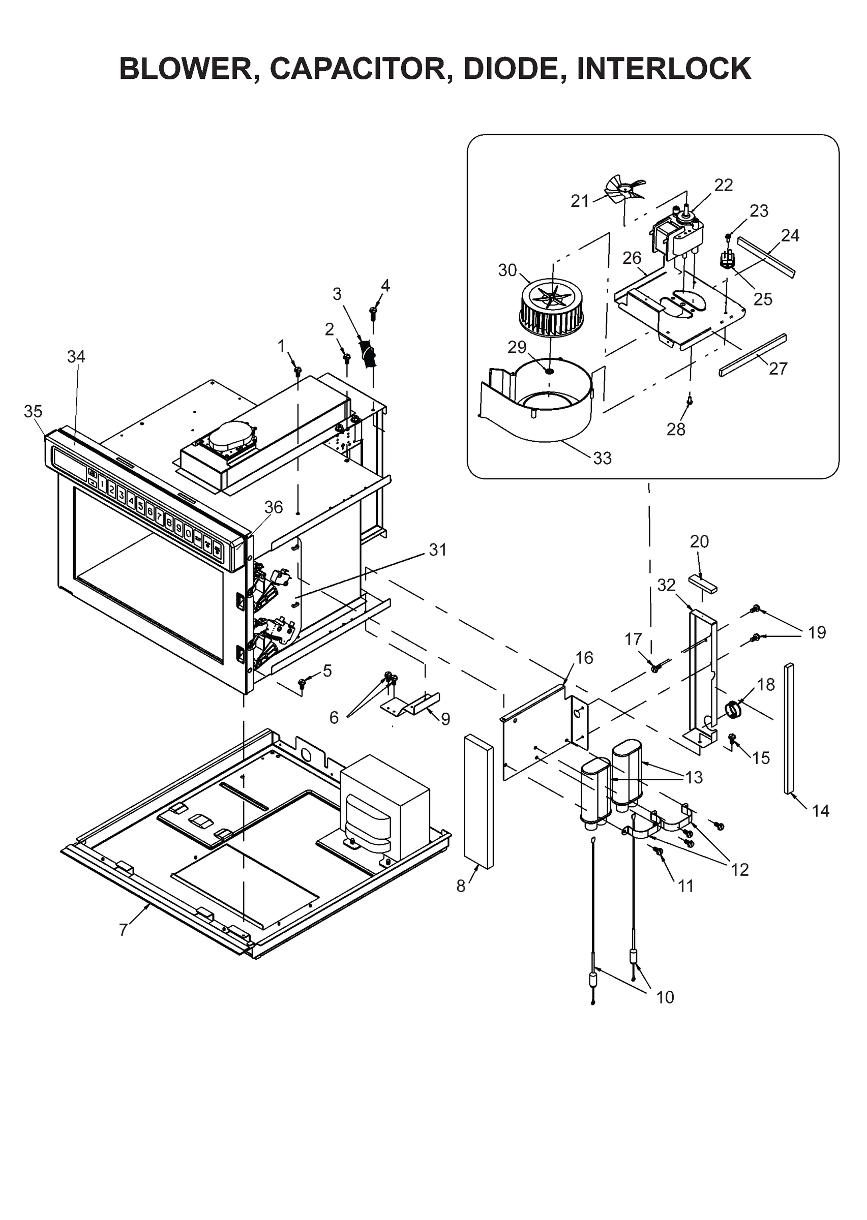 BLOWER / CAPACITOR / DIODE / INTERLOCK