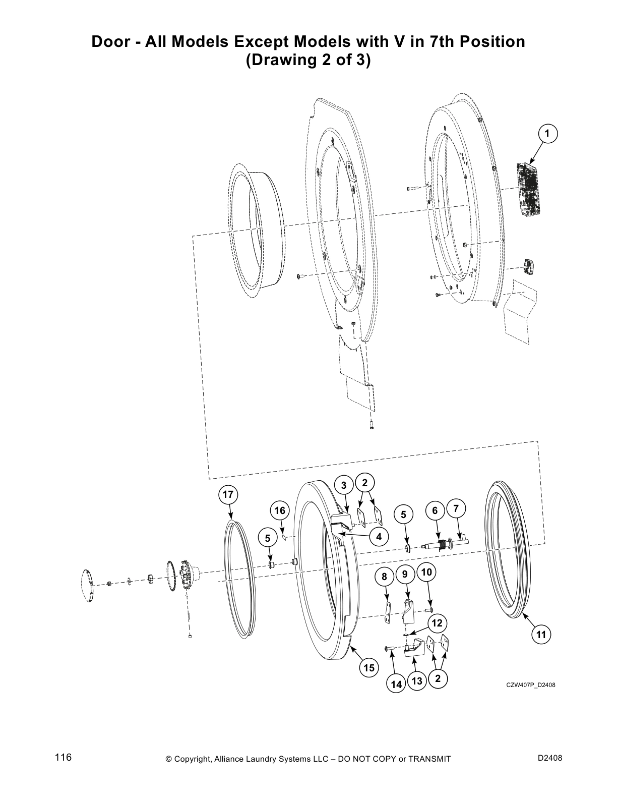 Door - All Models Except Models with V in 7th Position 
(Drawing 2 of 3)