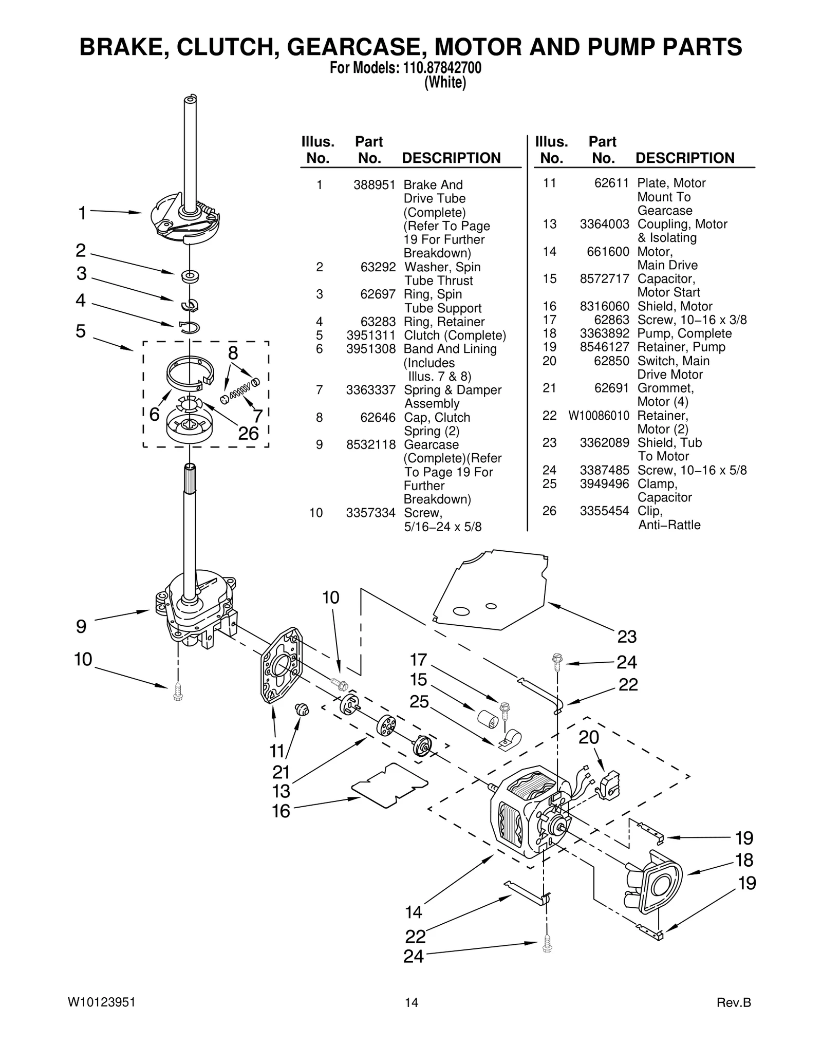 BRAKE, CLUTCH, GEARCASE, MOTOR AND PUMP PARTS