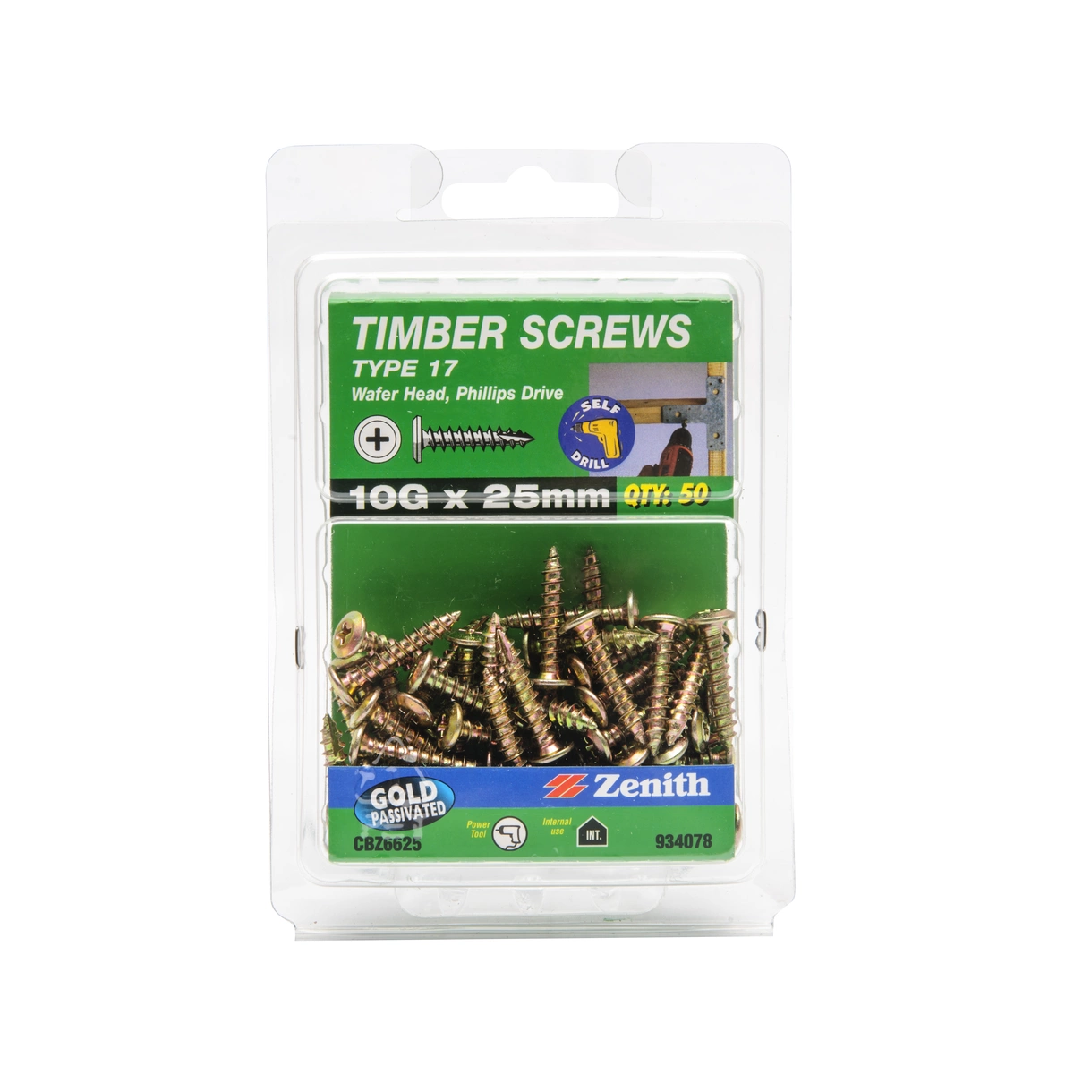 ZENITH® 10G x 25mm Gold Passivated, Phillips Drive, Timber Screws – Internal Use – 50 Pack