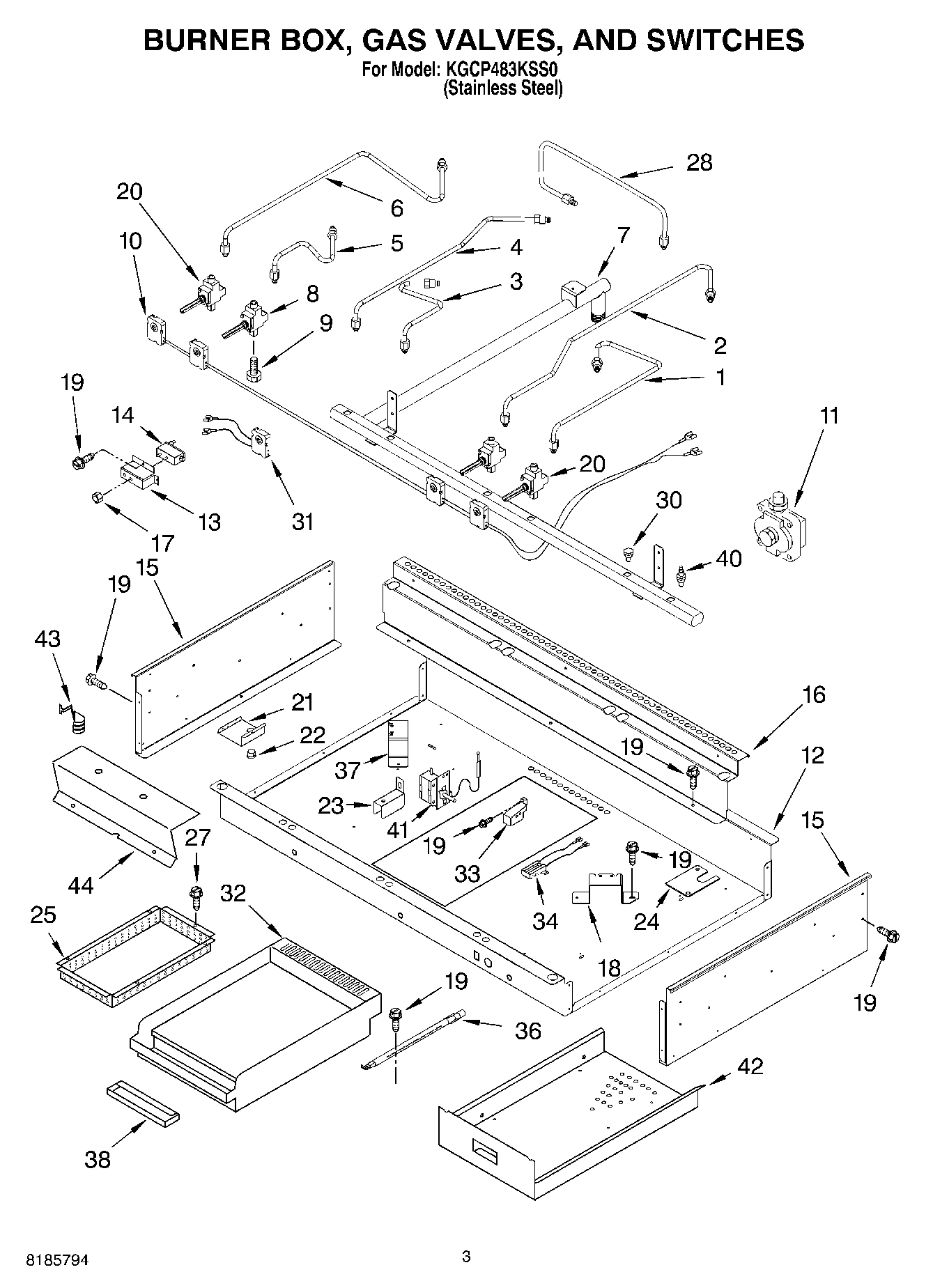02 - BURNER BOX, GAS VALVES, AND SWITCHES