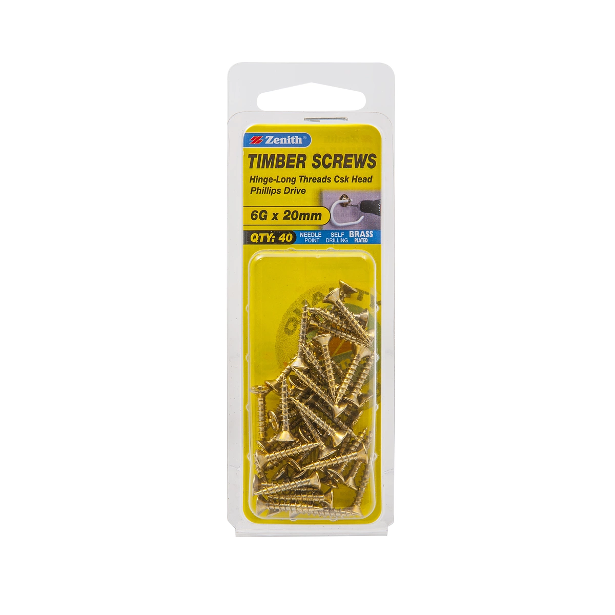 ZENITH® 6G x 20mm Brass Plated, Phillips Drive, Timber Screws – Internal Use – 40 Pack